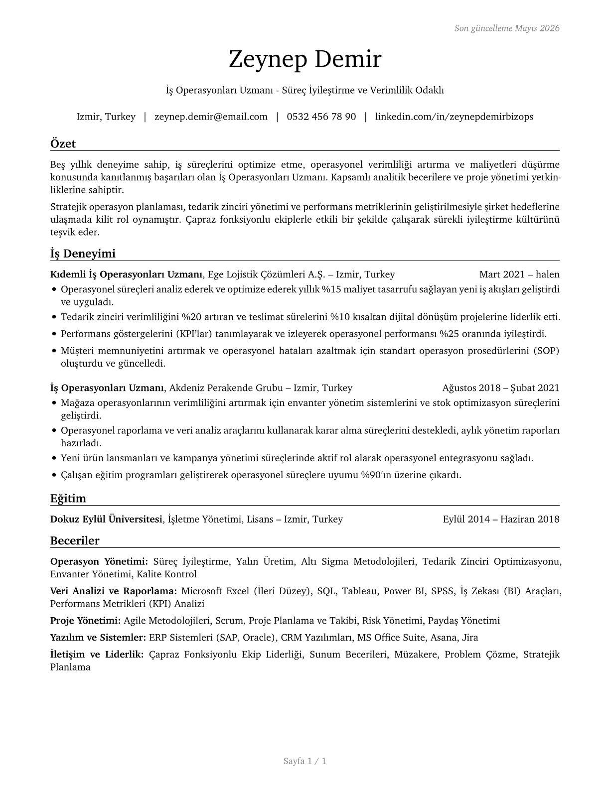 Business Operations Specialists, All Other CV in Turkish — page 1