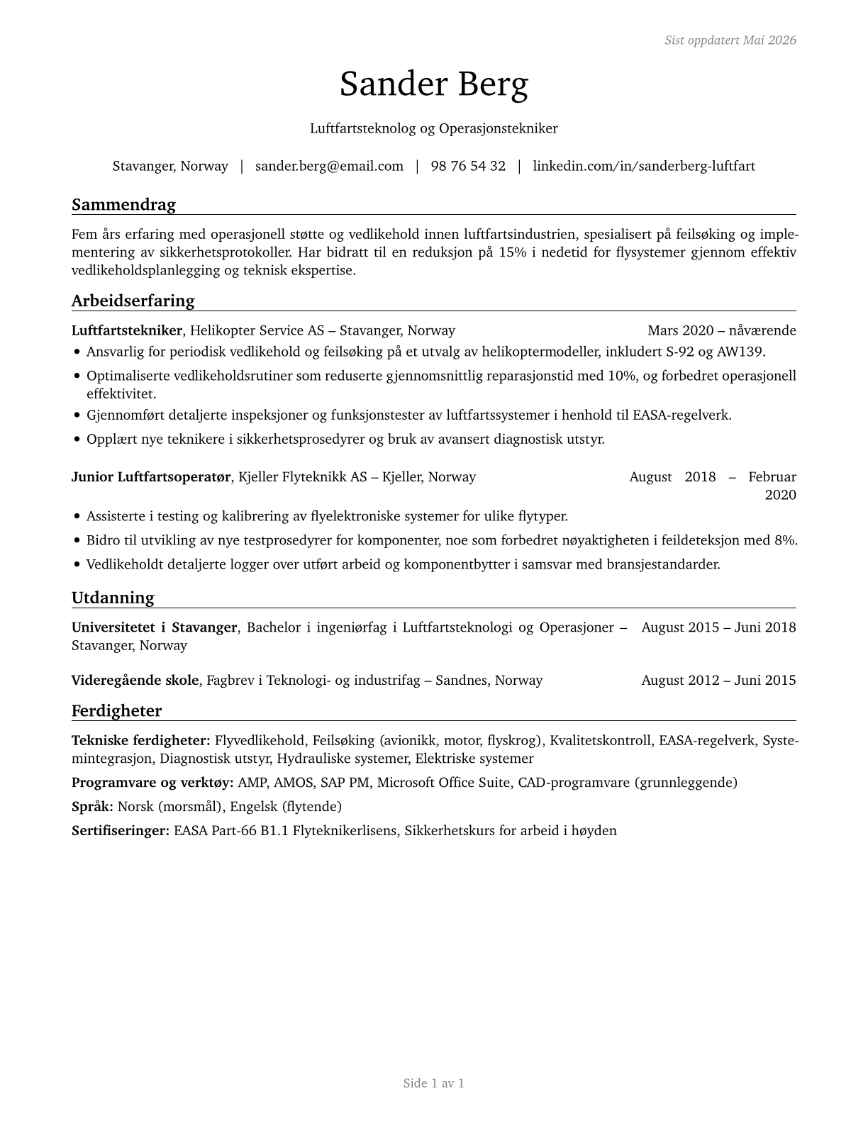 Aerospace Engineering and Operations Technologists and Technicians CV in Norwegian_bokmal — page 1