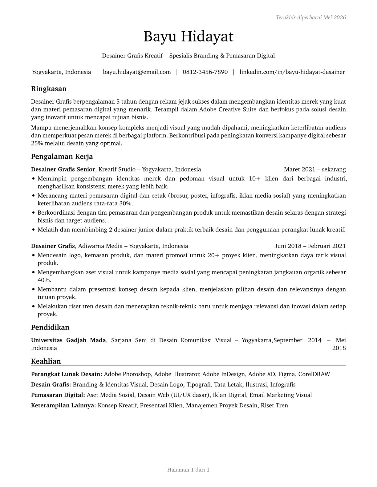 Graphic Designers CV in Indonesian — page 1
