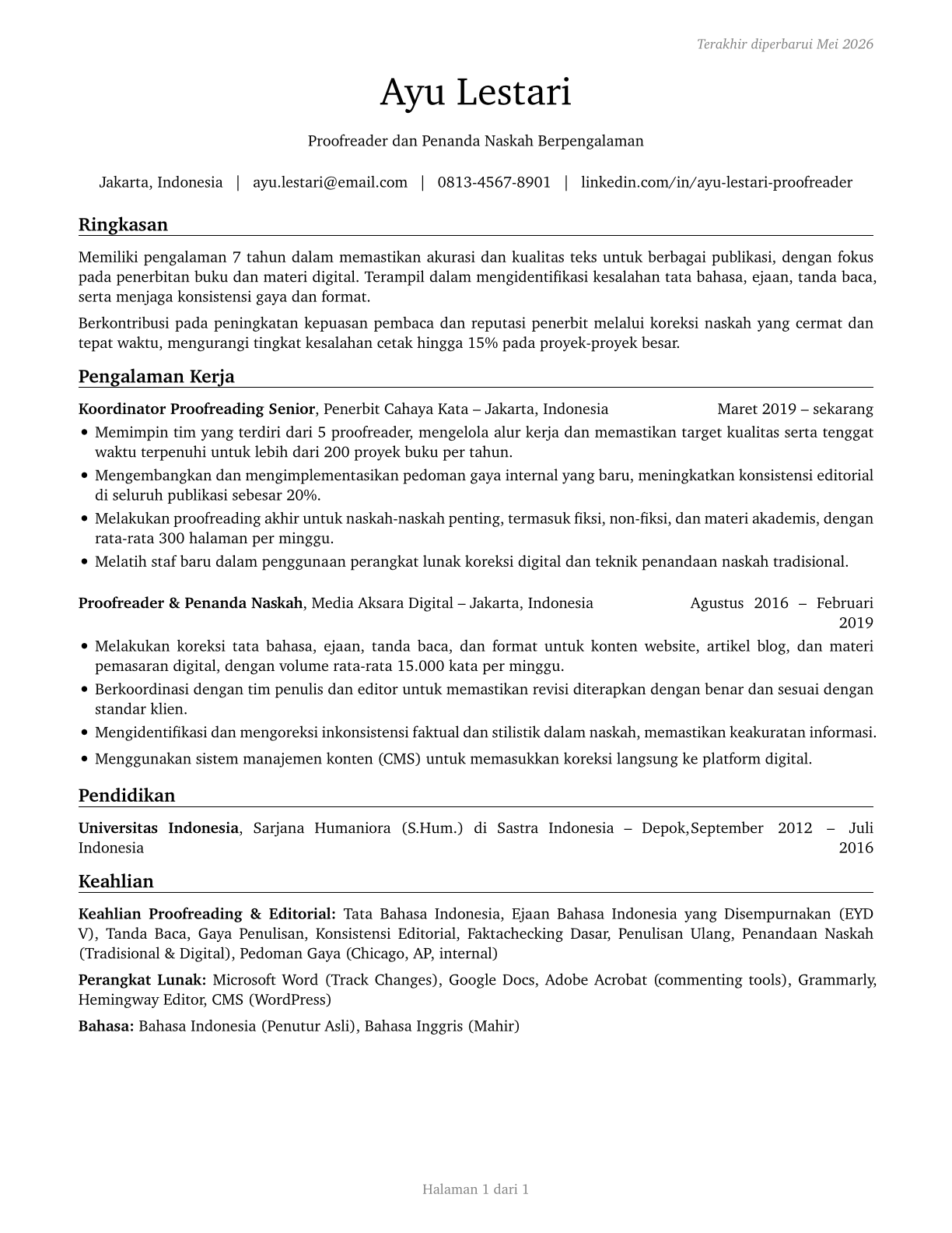 Proofreaders and Copy Markers CV in Indonesian — page 1