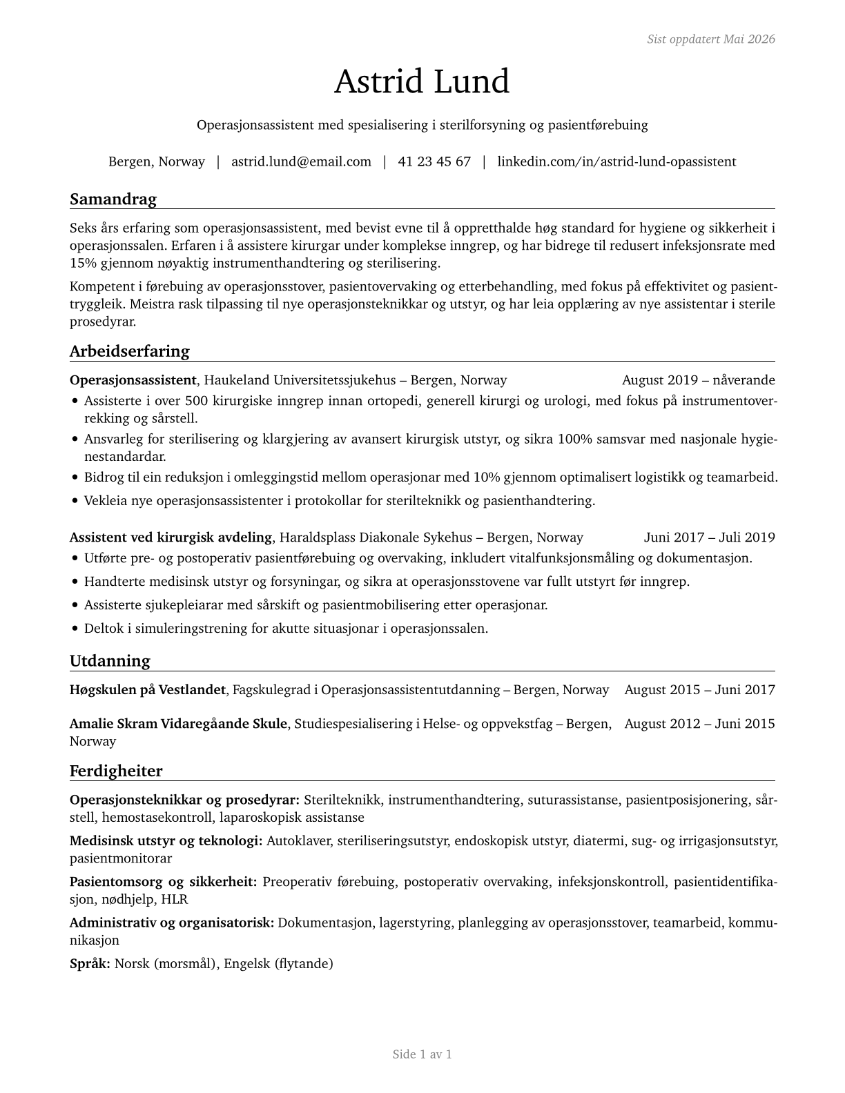 Surgical Assistants CV in Norwegian_nynorsk — page 1
