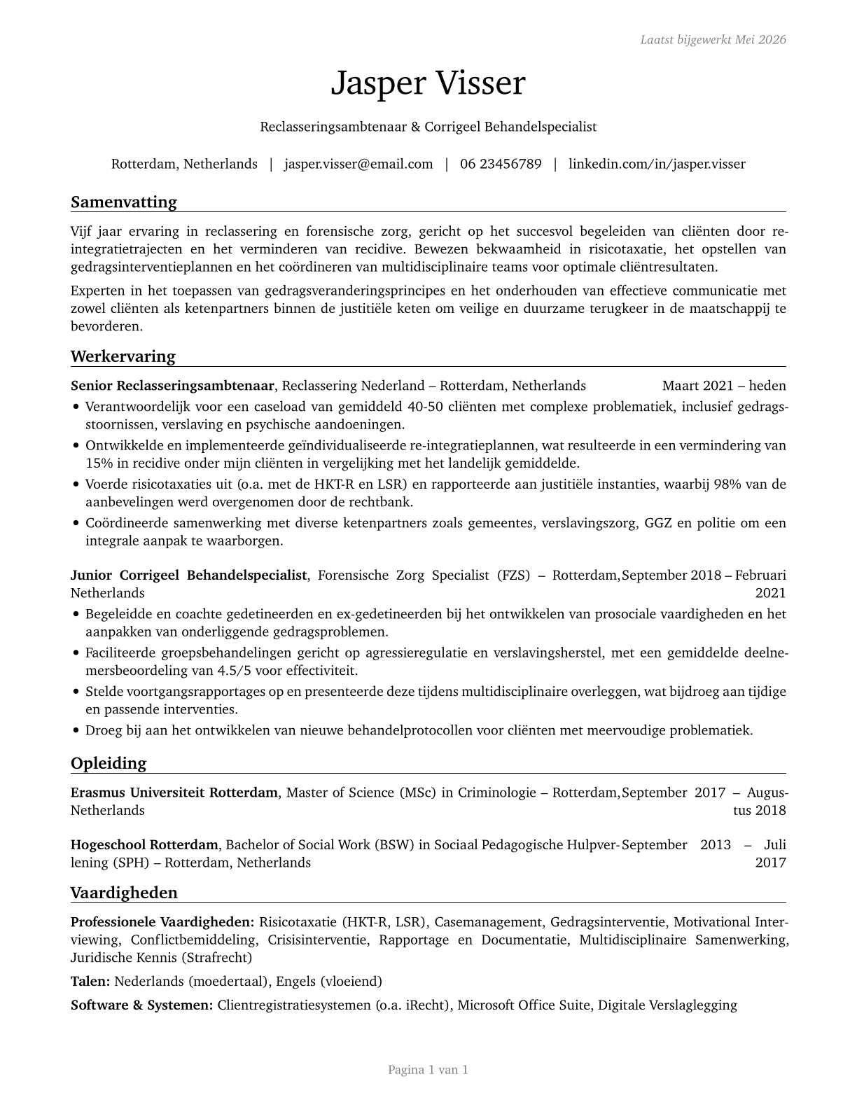 Probation Officers and Correctional Treatment Specialists CV in Dutch — page 1
