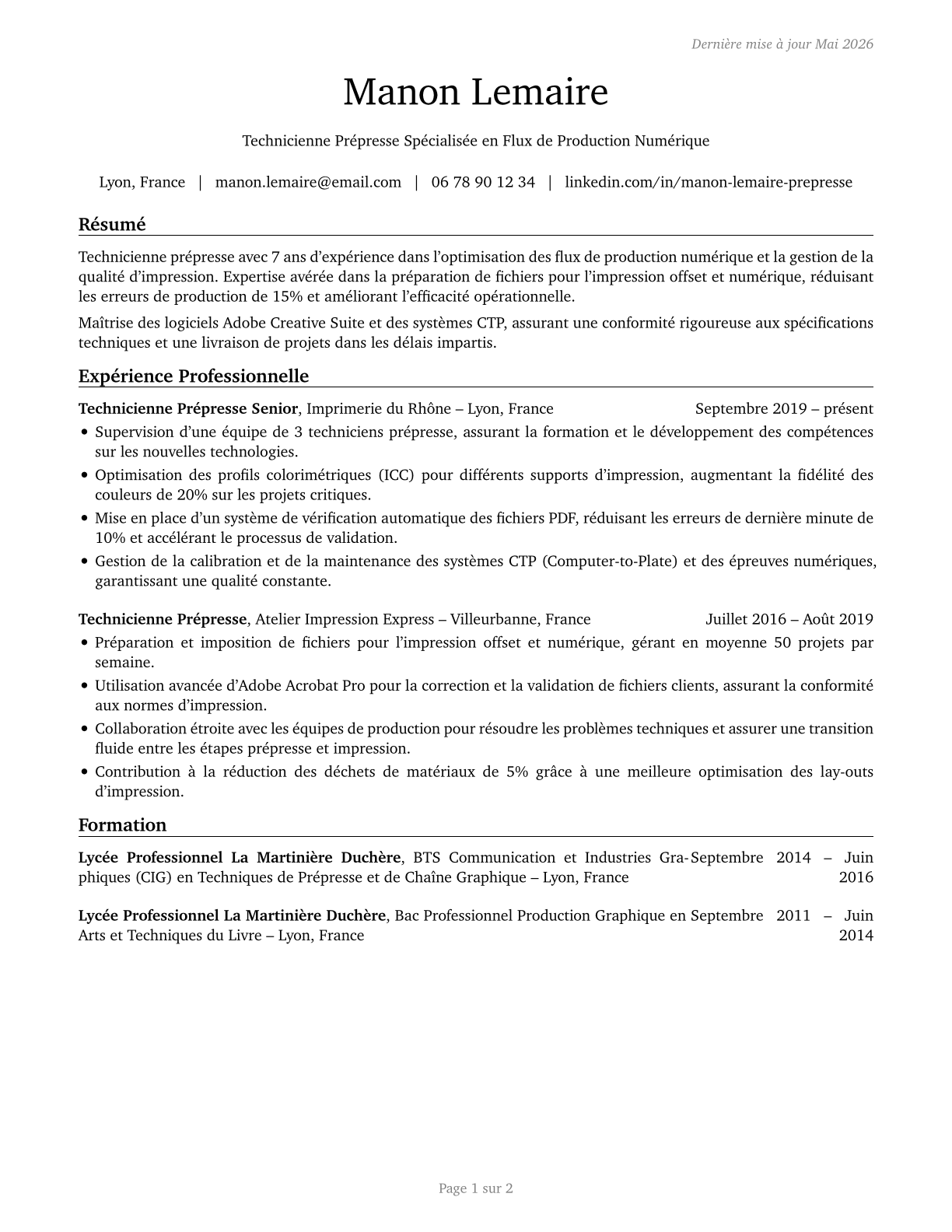 Prepress Technicians and Workers CV in French — page 1