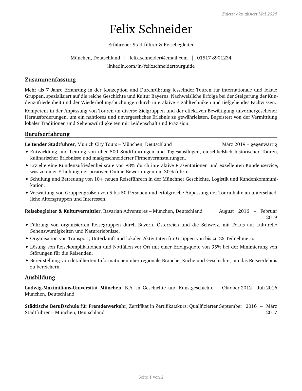 Tour Guides and Escorts CV in German — page 1