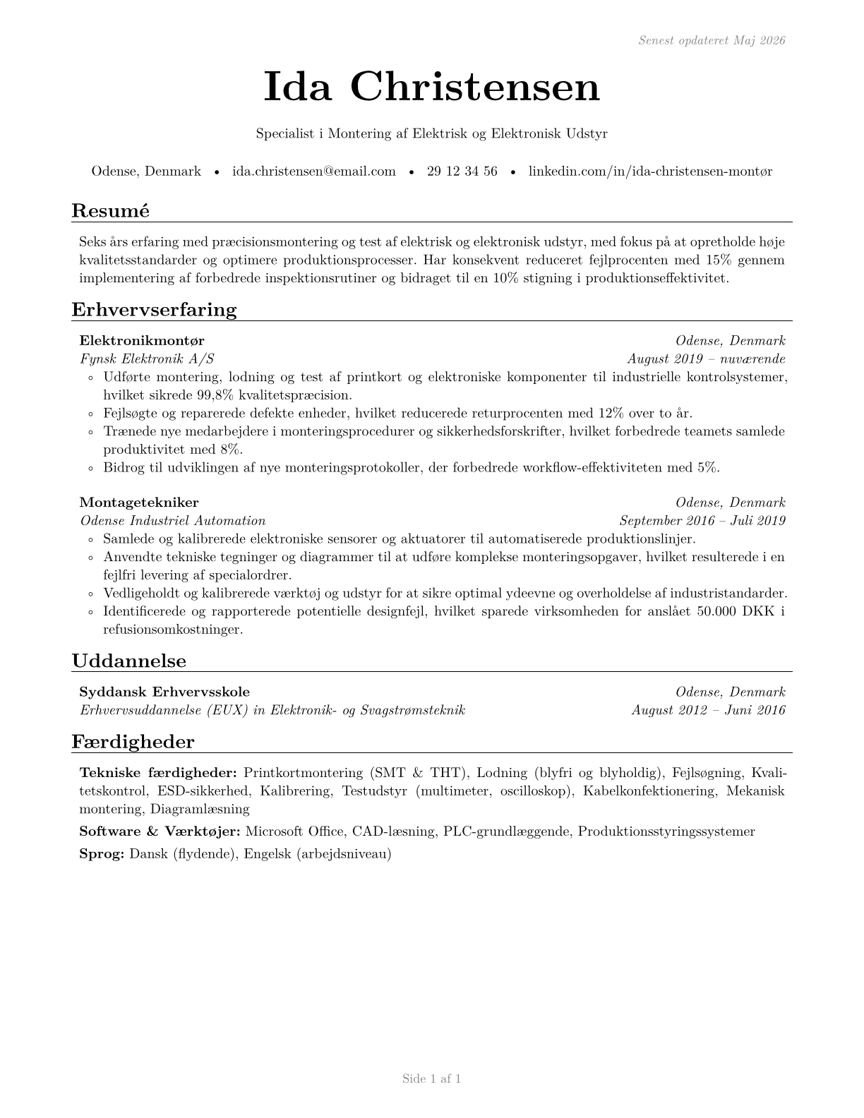 Electrical and Electronic Equipment Assemblers CV in Danish — page 1