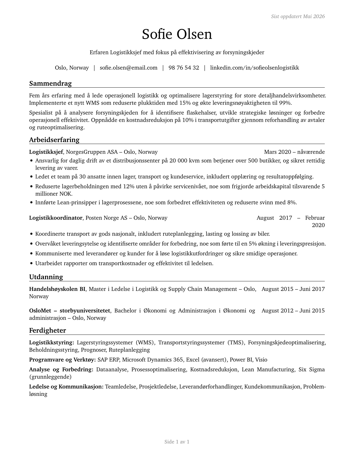 Logisticians CV in Norwegian_bokmal — page 1