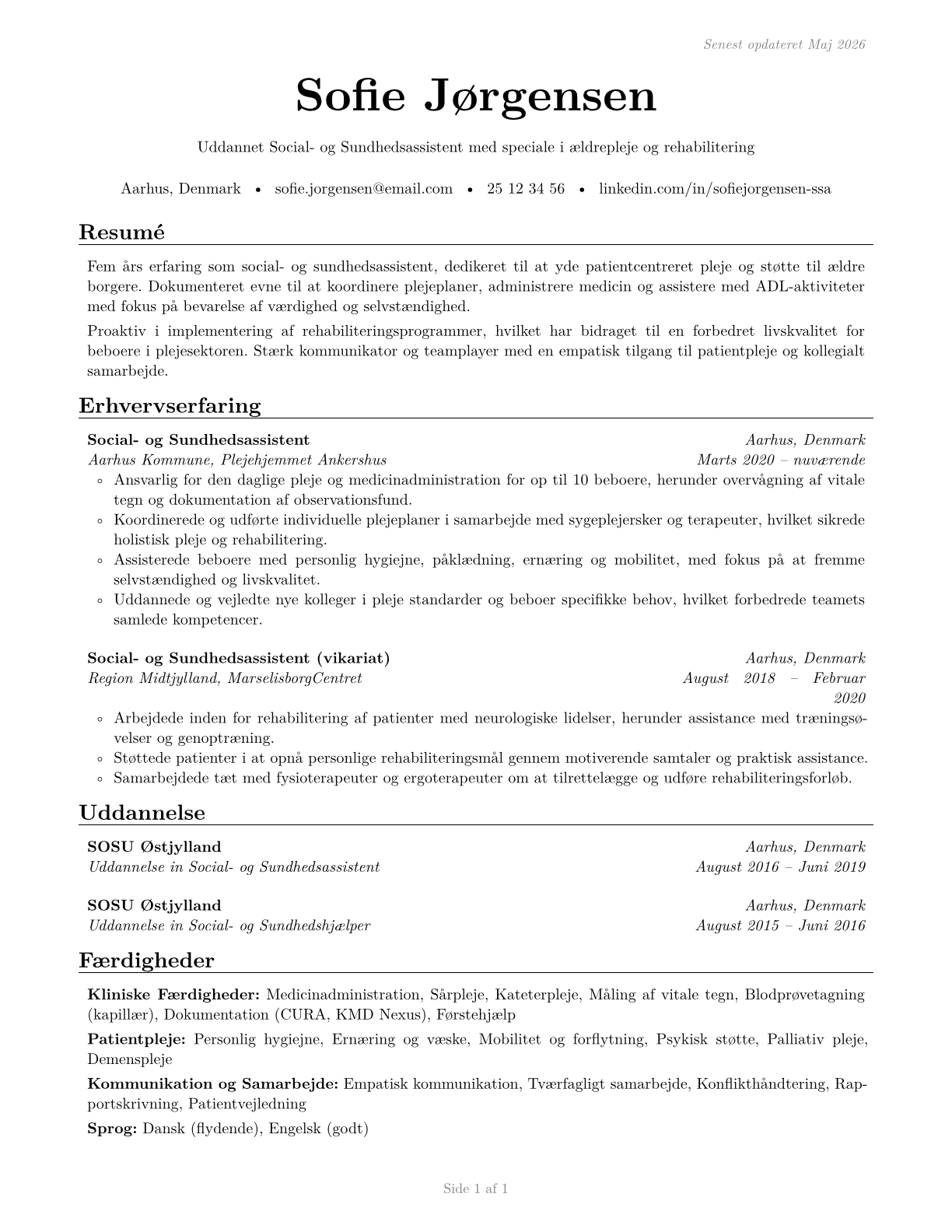 Nursing Assistants CV in Danish — page 1