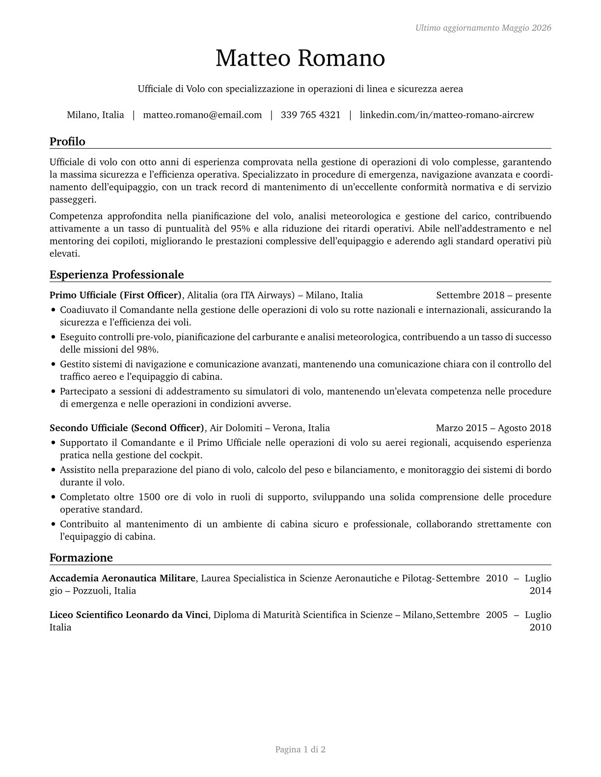Air Crew Officers CV in Italian — page 1