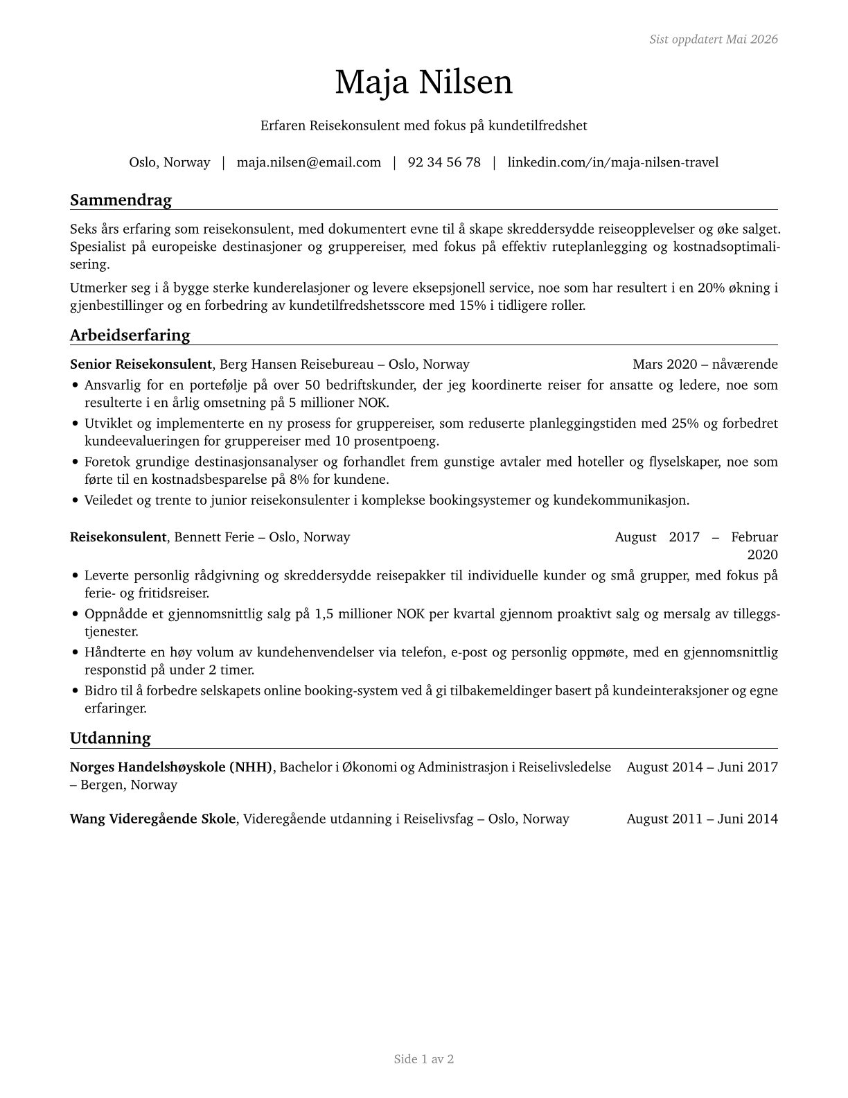 Travel Agents CV in Norwegian_bokmal — page 1