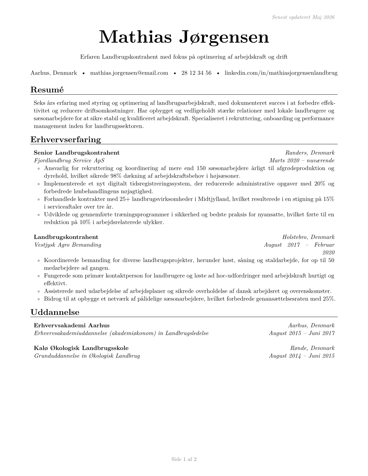 Farm Labor Contractors CV in Danish — page 1