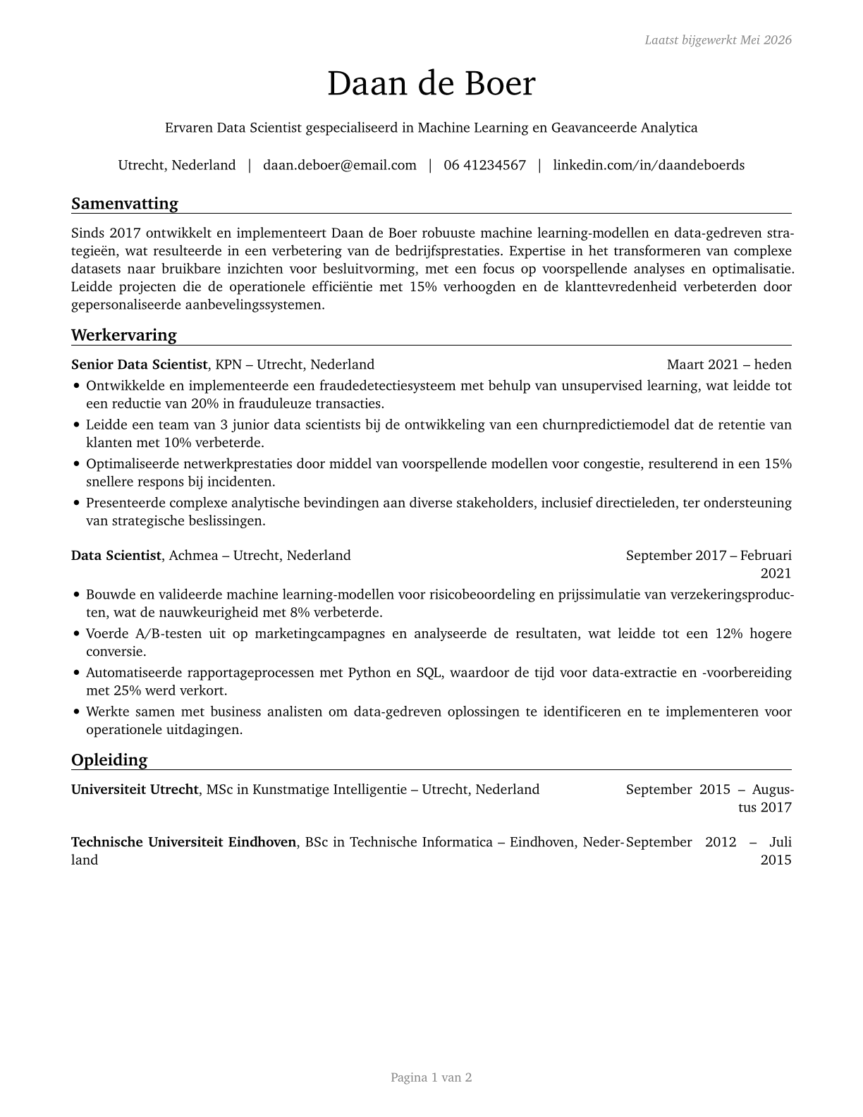 Data Scientists CV in Dutch — page 1