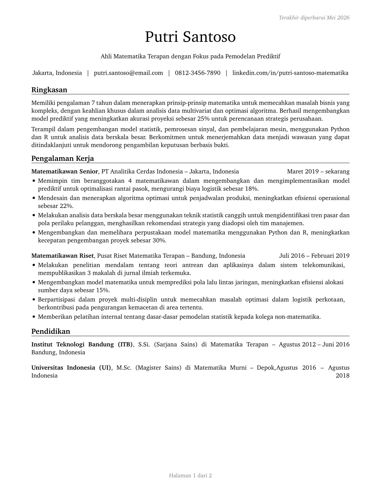Mathematicians CV in Indonesian — page 1