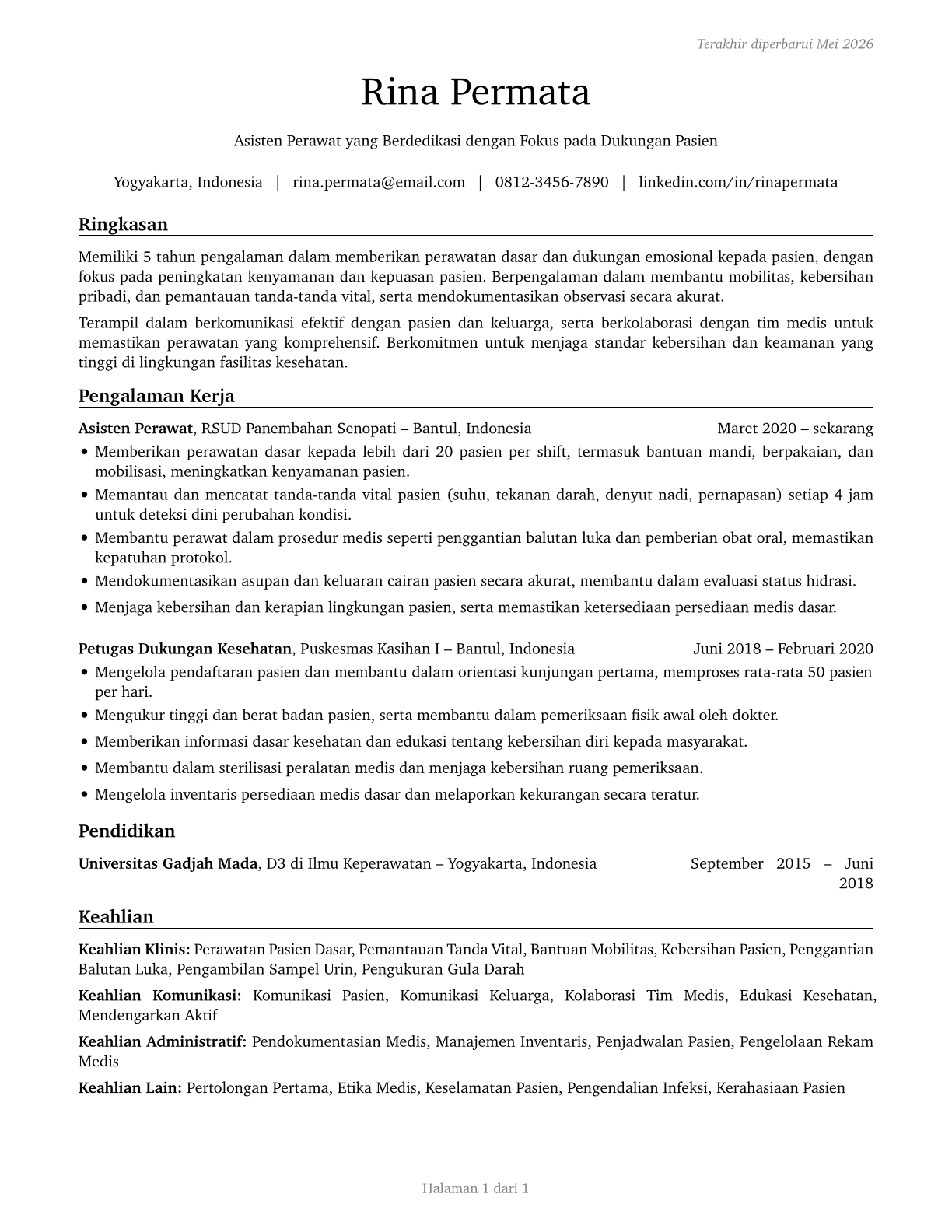 Healthcare Support Workers, All Other CV in Indonesian — page 1