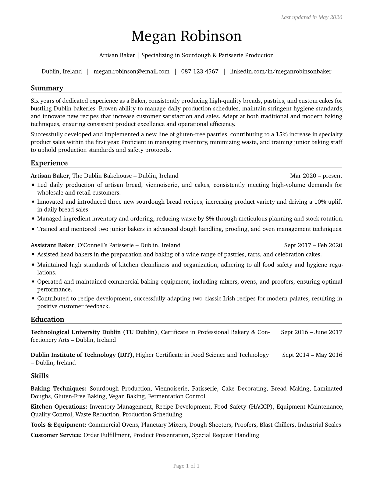 Bakers CV in English — page 1