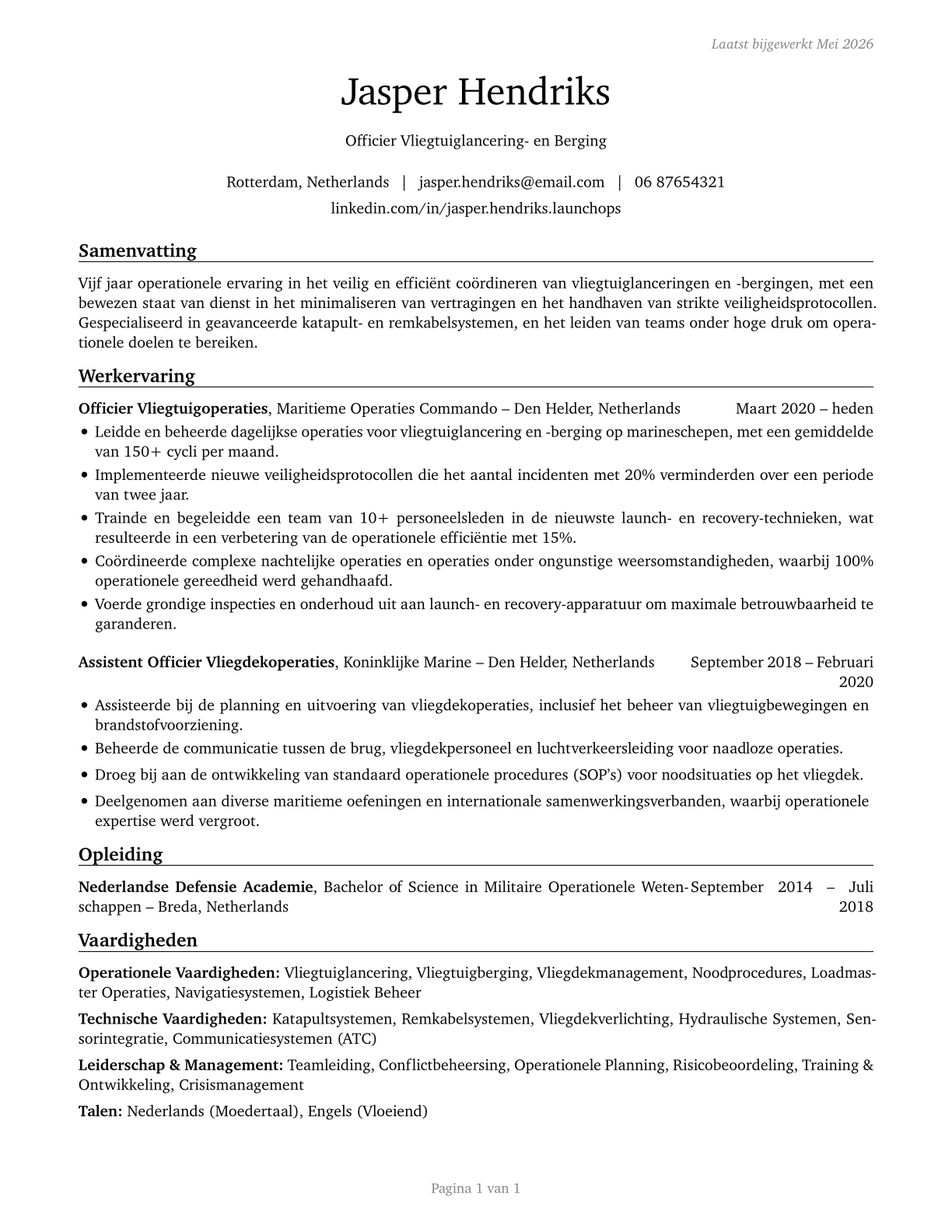 Aircraft Launch and Recovery Officers CV in Dutch — page 1
