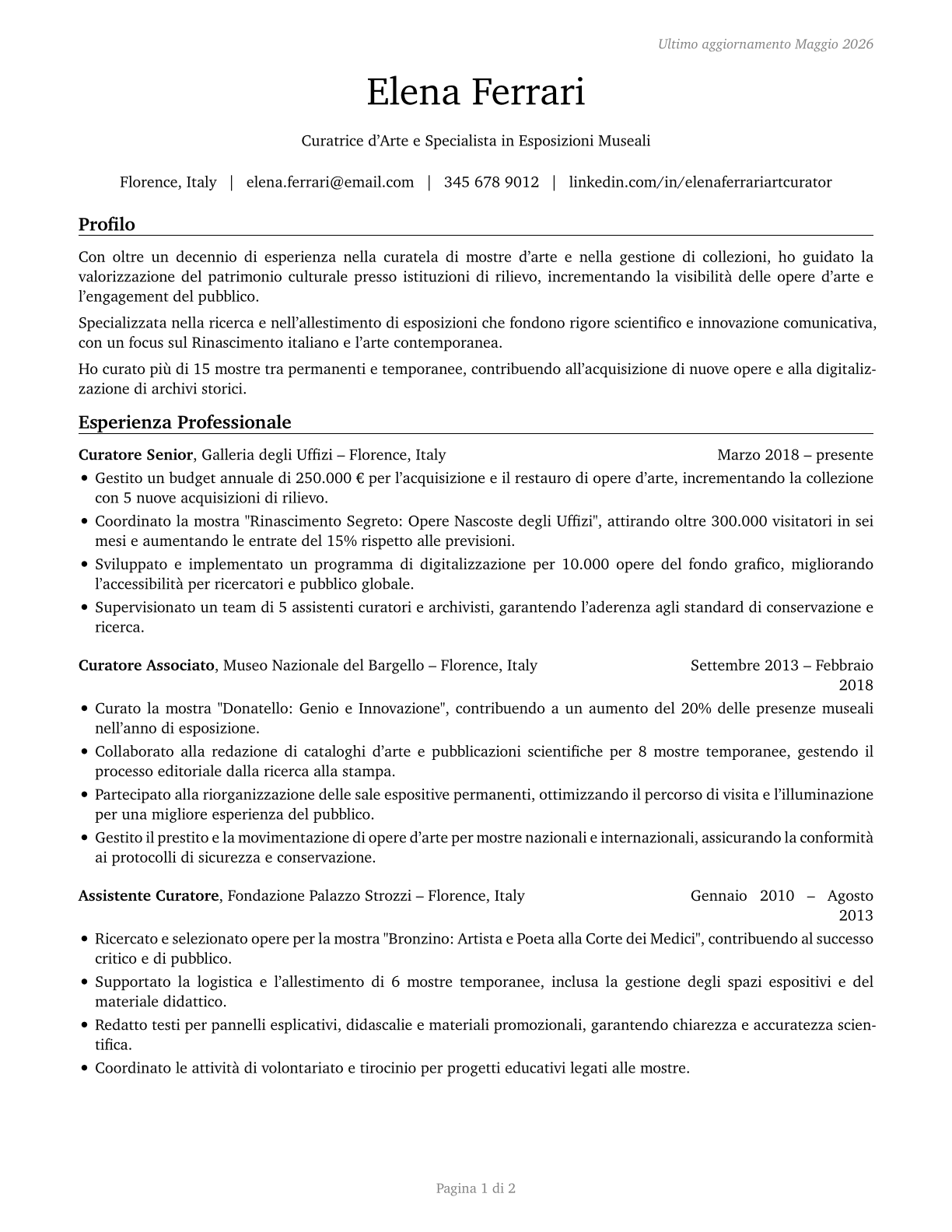 Curators CV in Italian — page 1