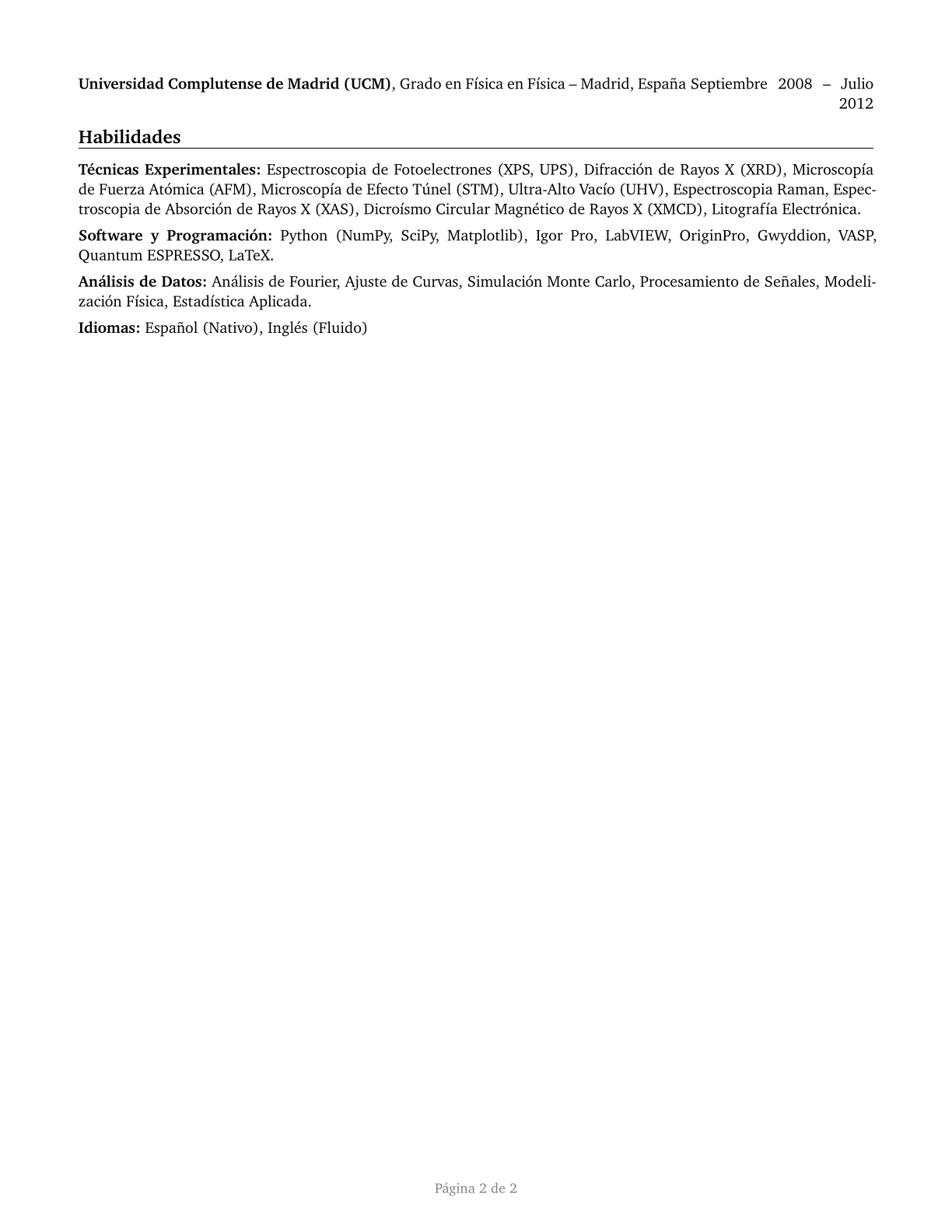 Physicists CV in Spanish — page 2