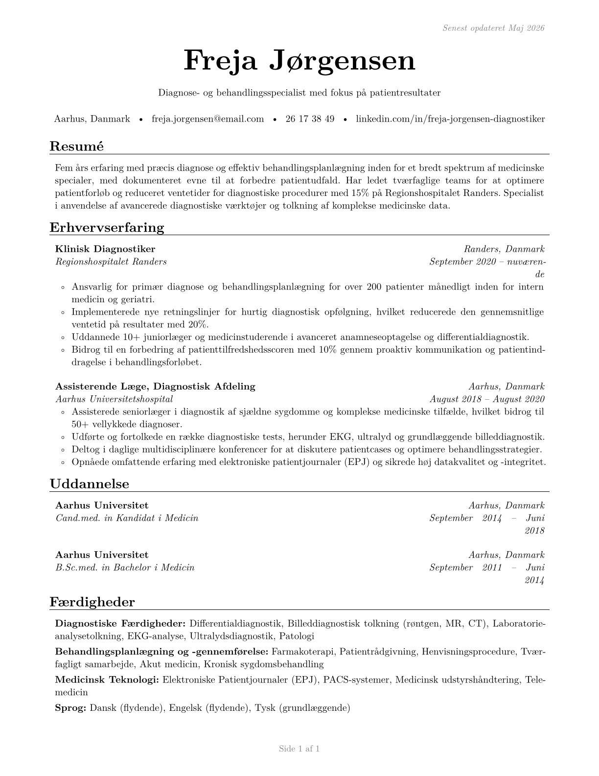 Healthcare Diagnosing or Treating Practitioners, All Other CV in Danish — page 1