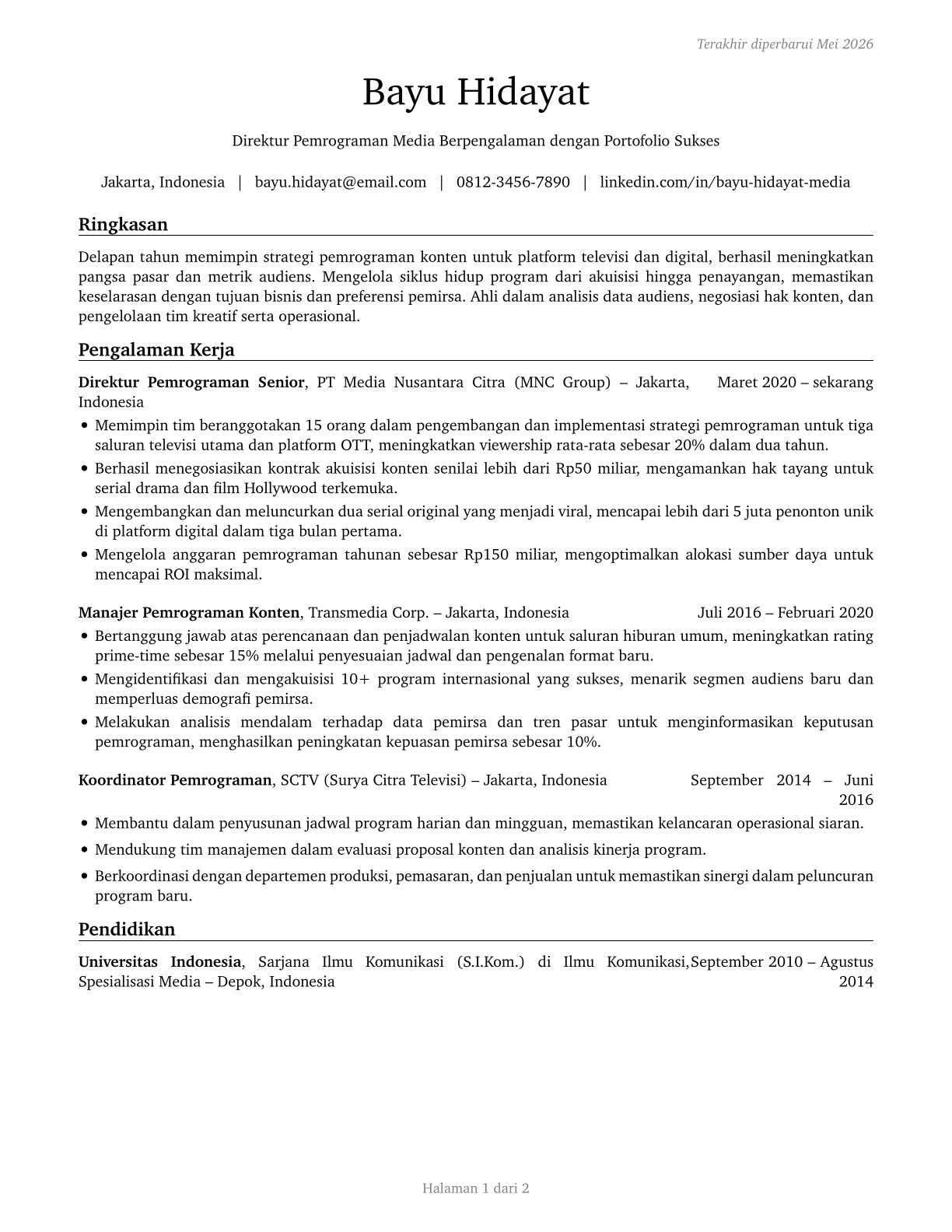 Media Programming Directors CV in Indonesian — page 1