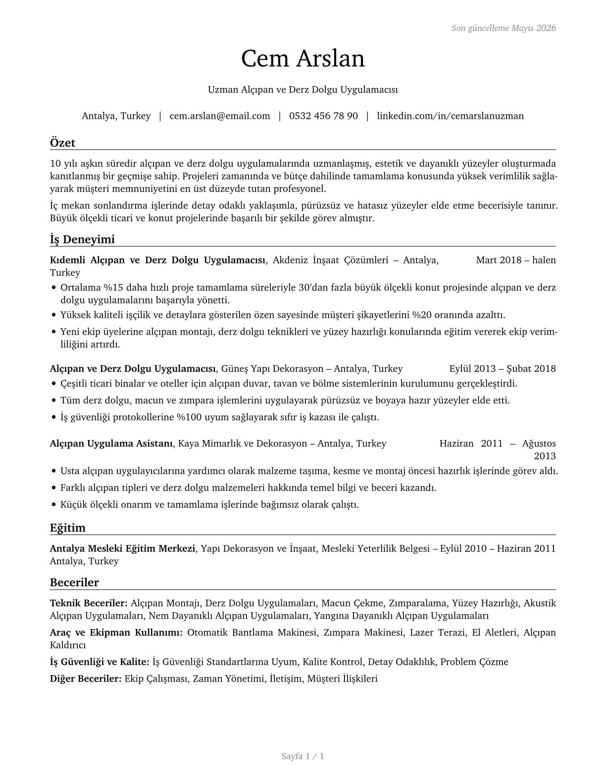 Tapers CV in Turkish — page 1