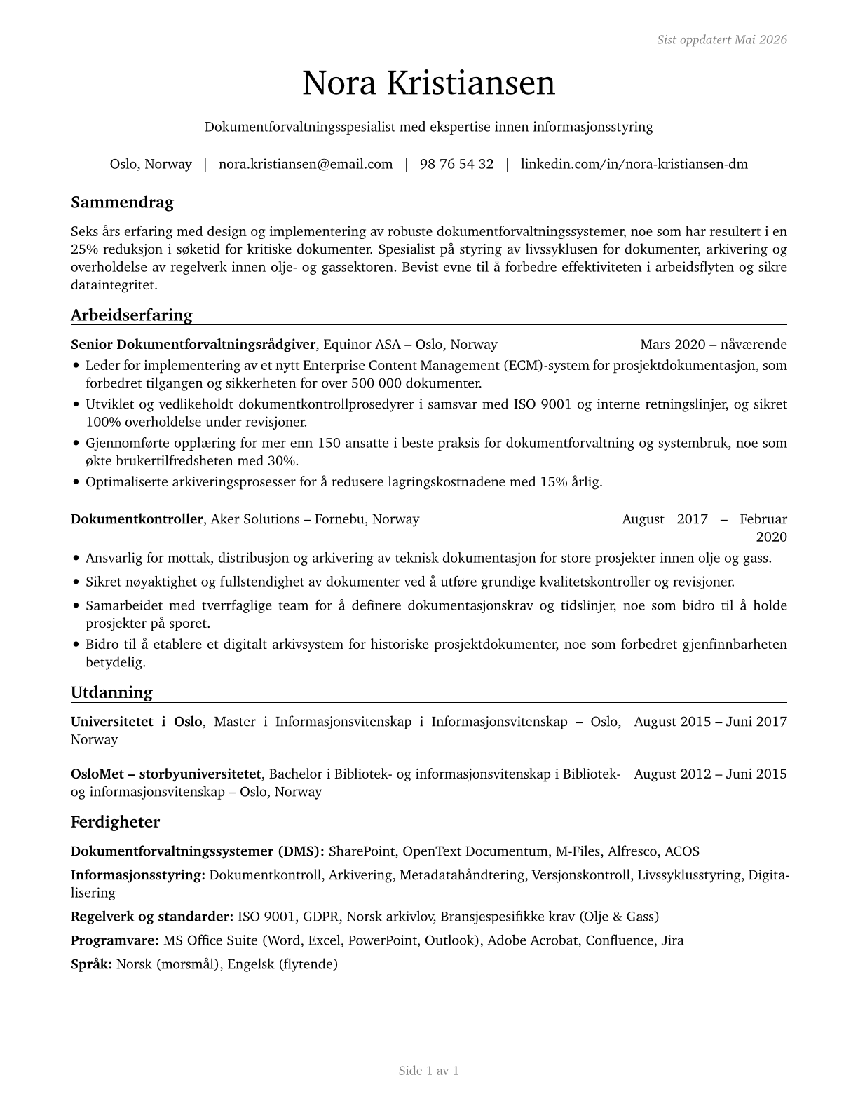 Document Management Specialists CV in Norwegian_bokmal — page 1
