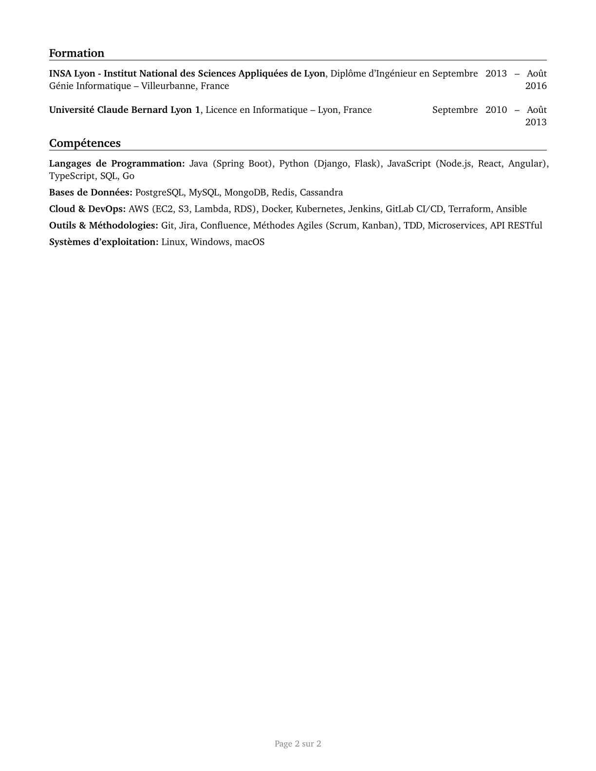 Computer Programmers CV in French — page 2