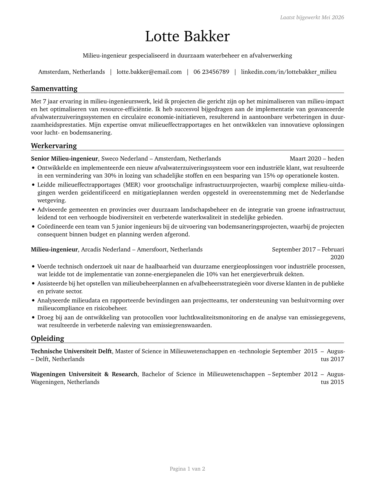 Environmental Engineers CV in Dutch — page 1
