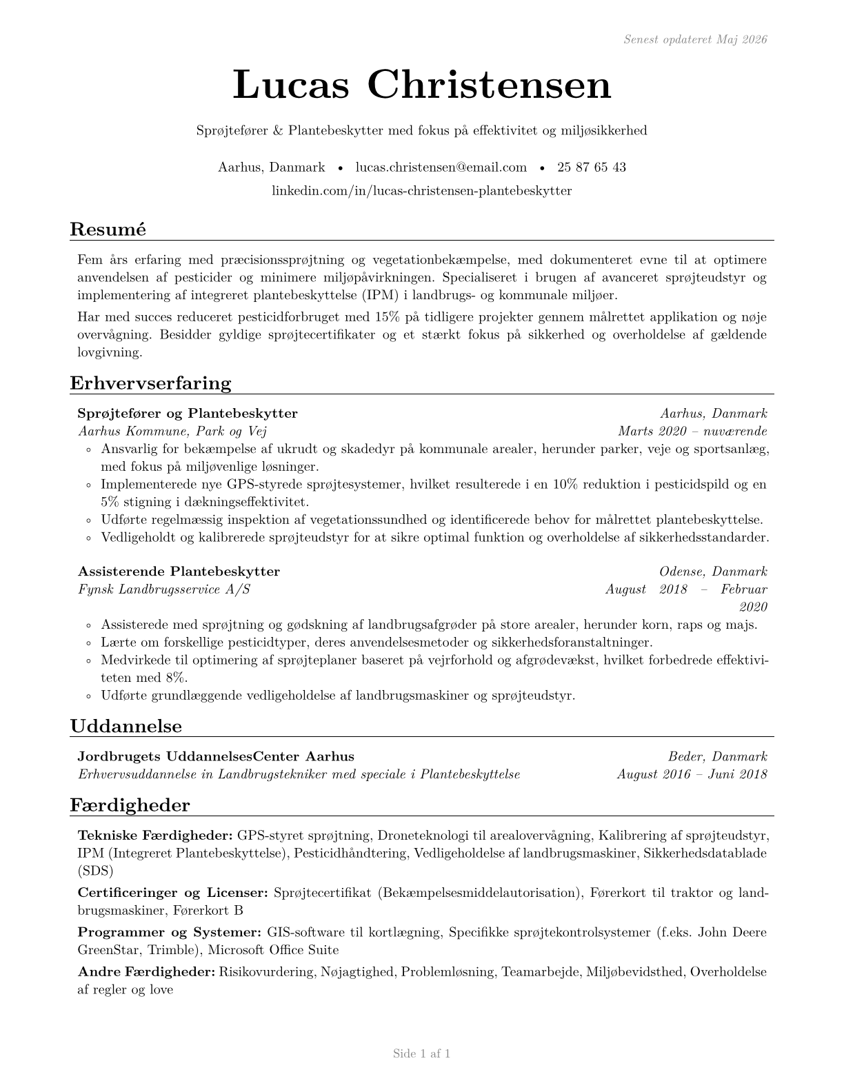 Pesticide Handlers, Sprayers, and Applicators, Vegetation CV in Danish — page 1