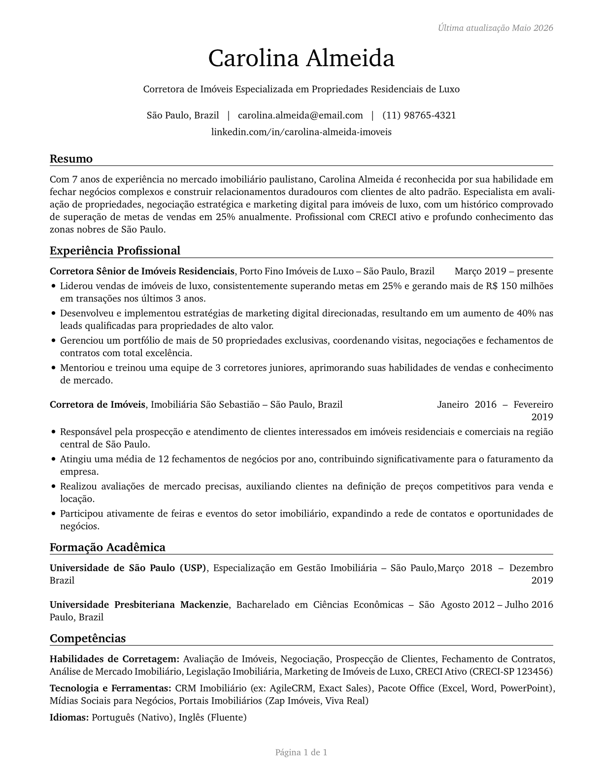 Real Estate Brokers CV in Portuguese — page 1