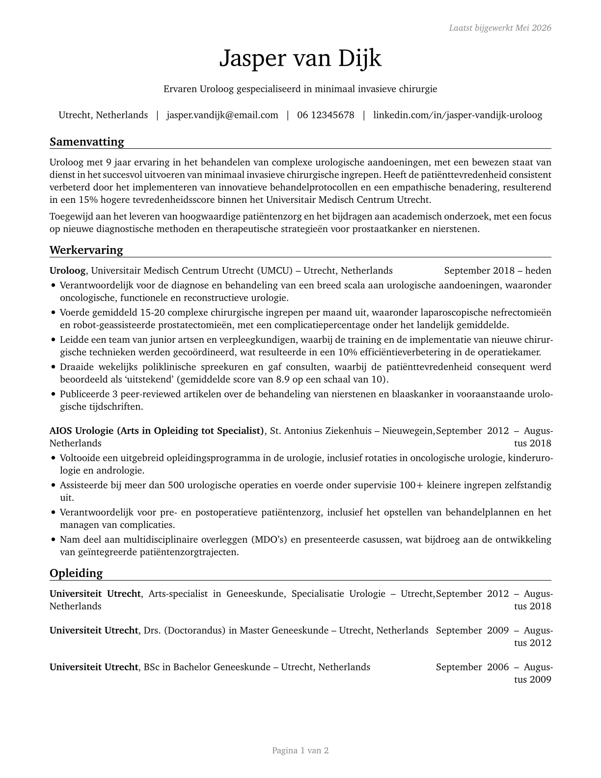 Urologists CV in Dutch — page 1