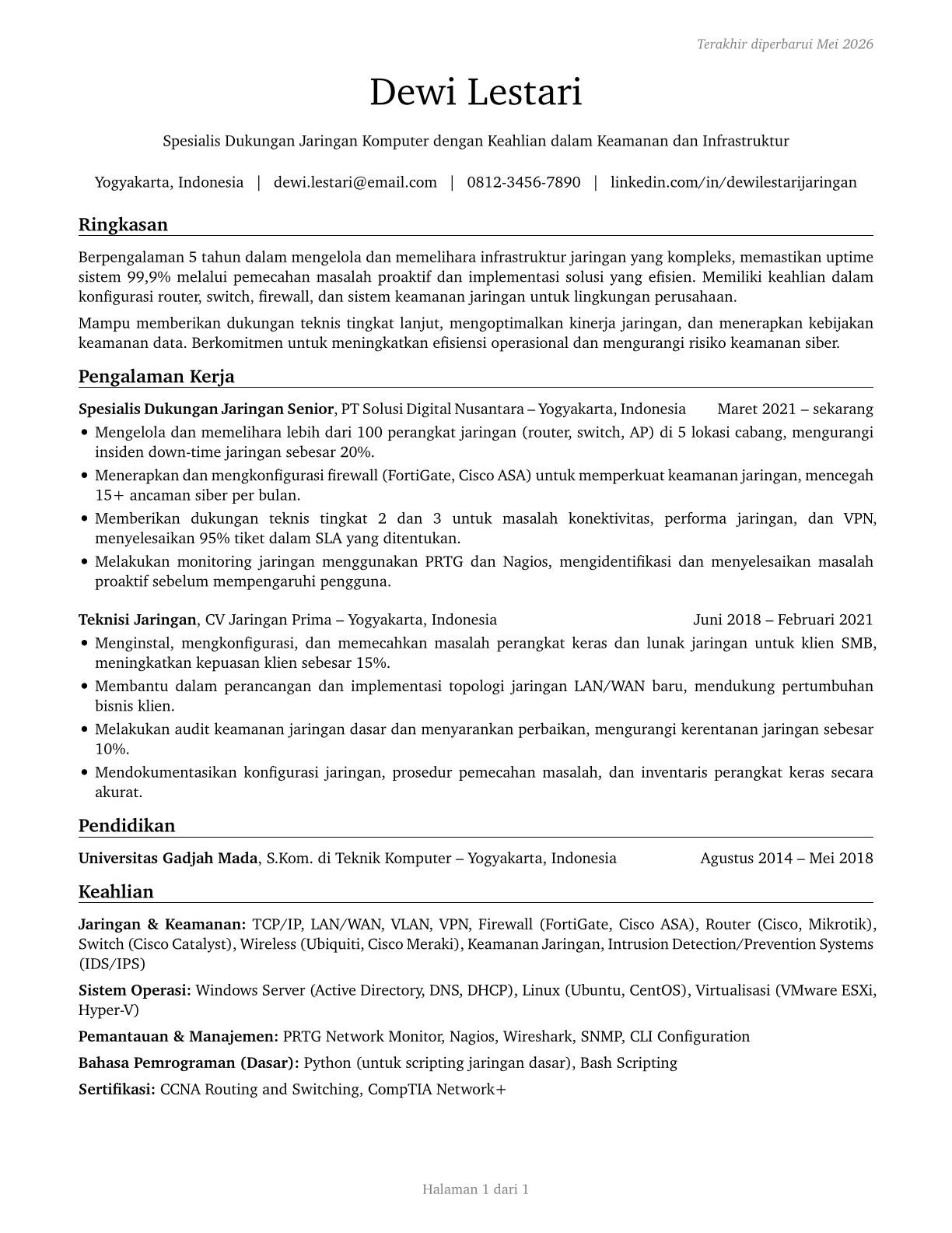 Computer Network Support Specialists CV in Indonesian — page 1