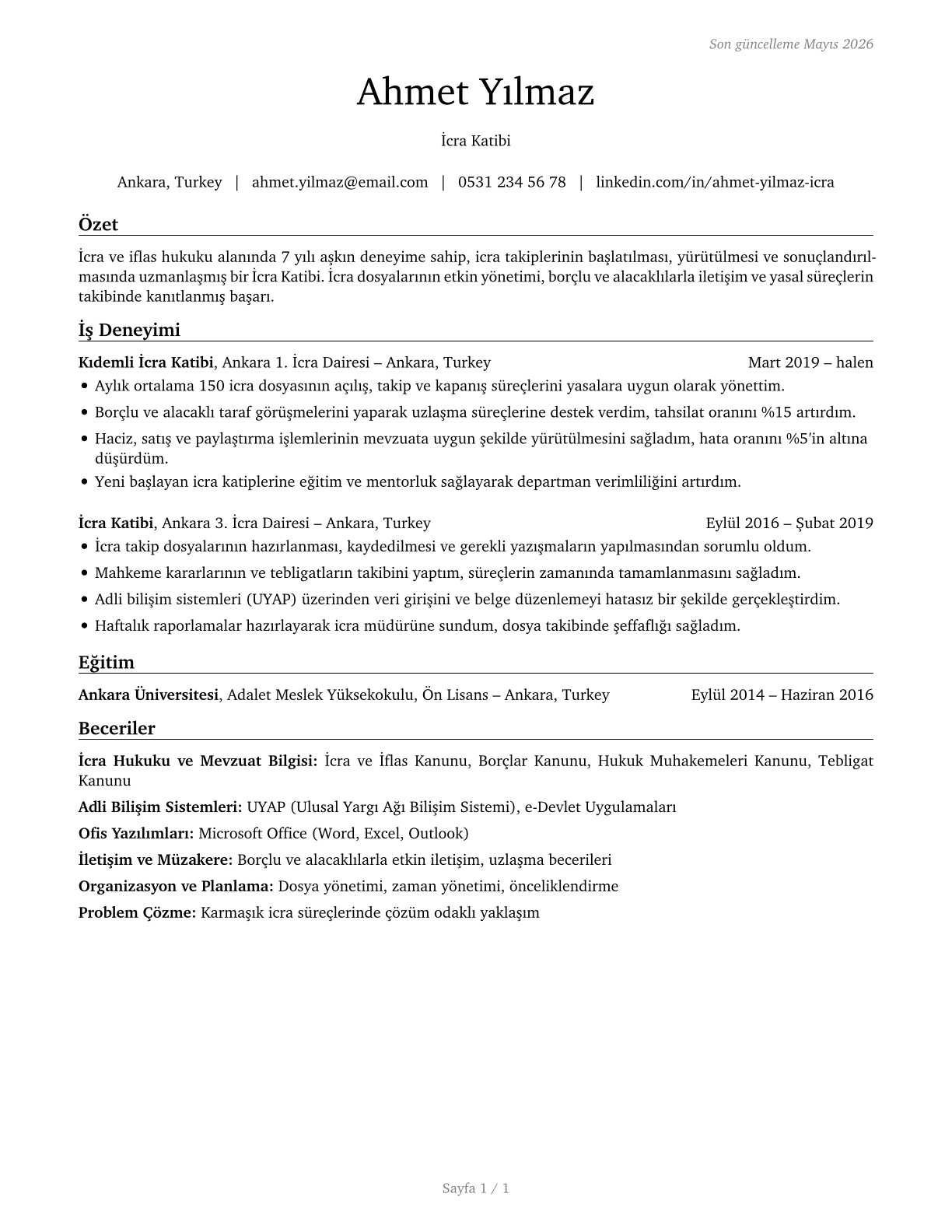 Bailiffs CV in Turkish — page 1