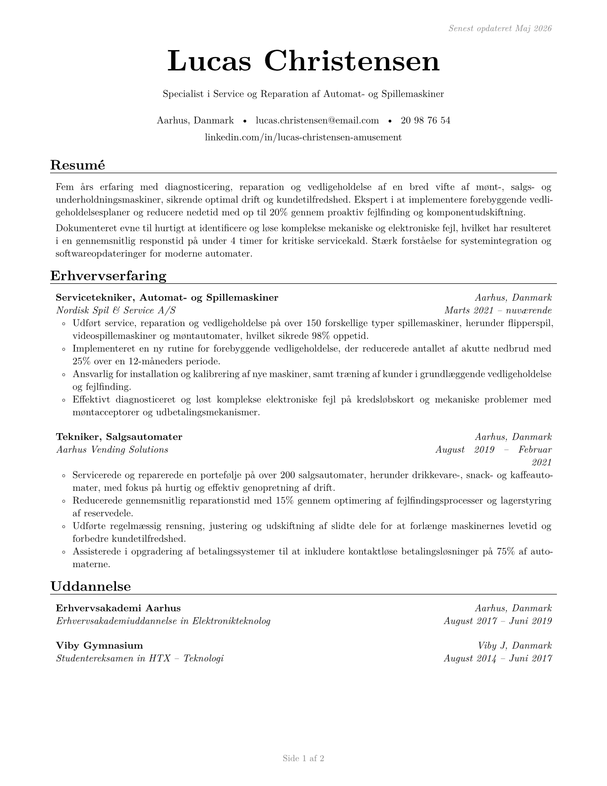 Coin, Vending, and Amusement Machine Servicers and Repairers CV in Danish — page 1