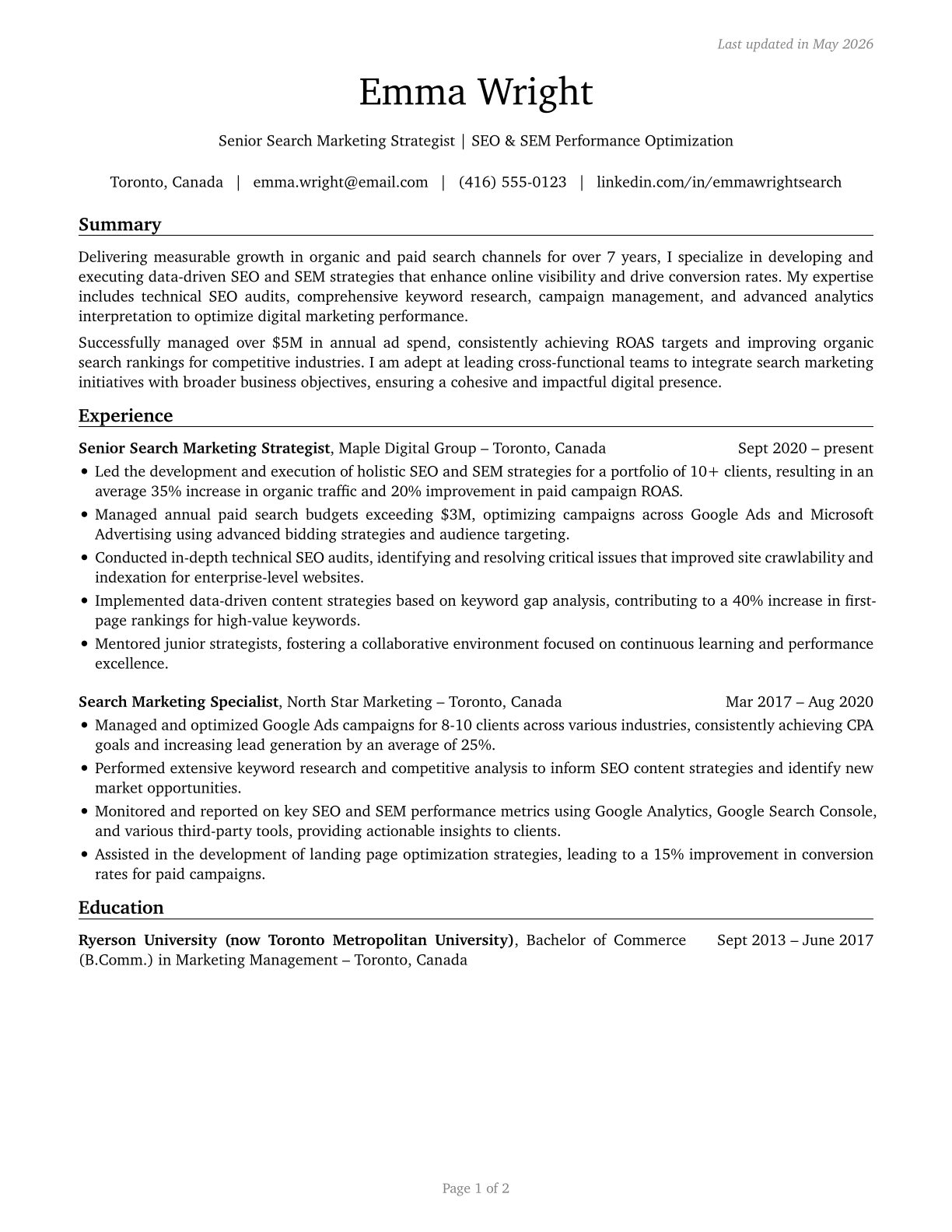 Search Marketing Strategists CV in English — page 1