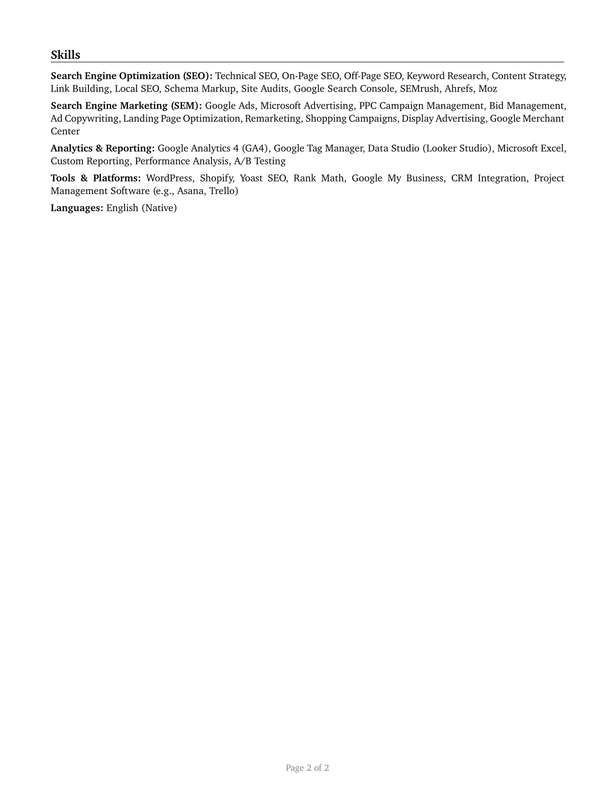 Search Marketing Strategists CV in English — page 2