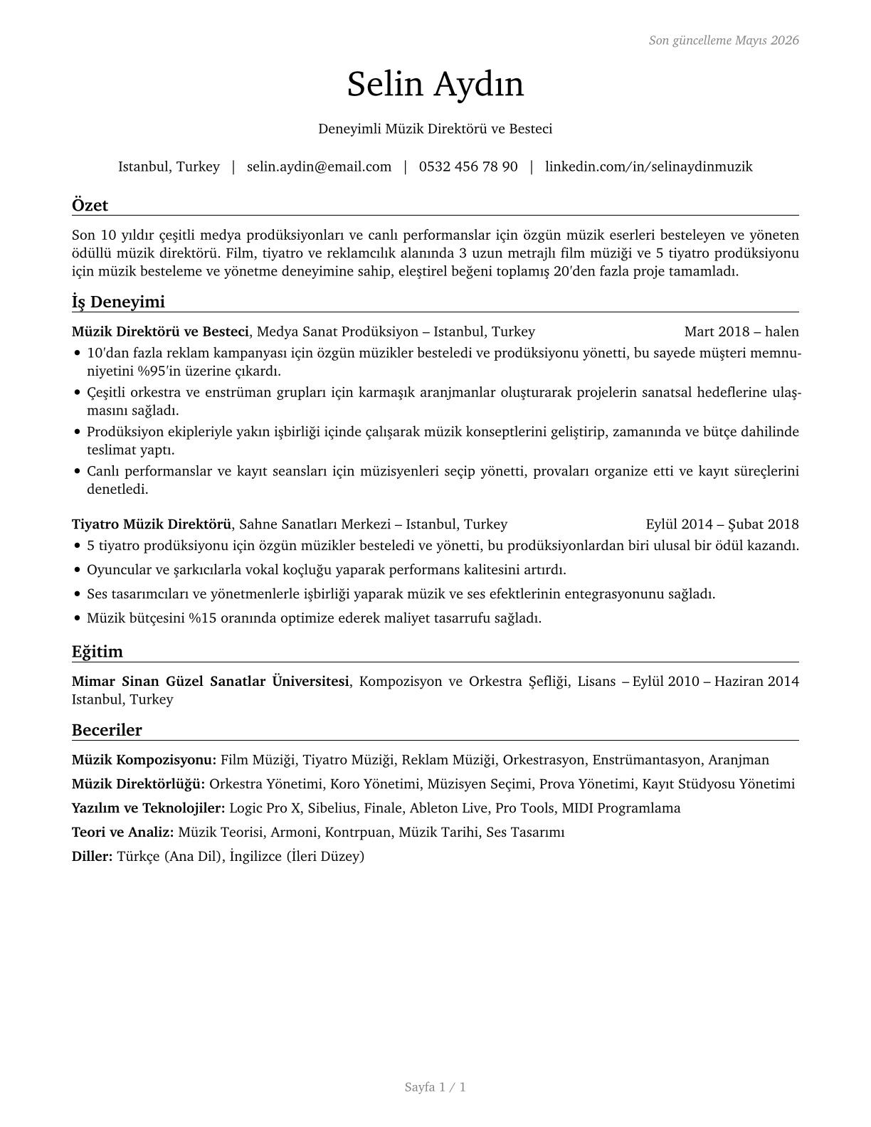 Music Directors and Composers CV in Turkish — page 1