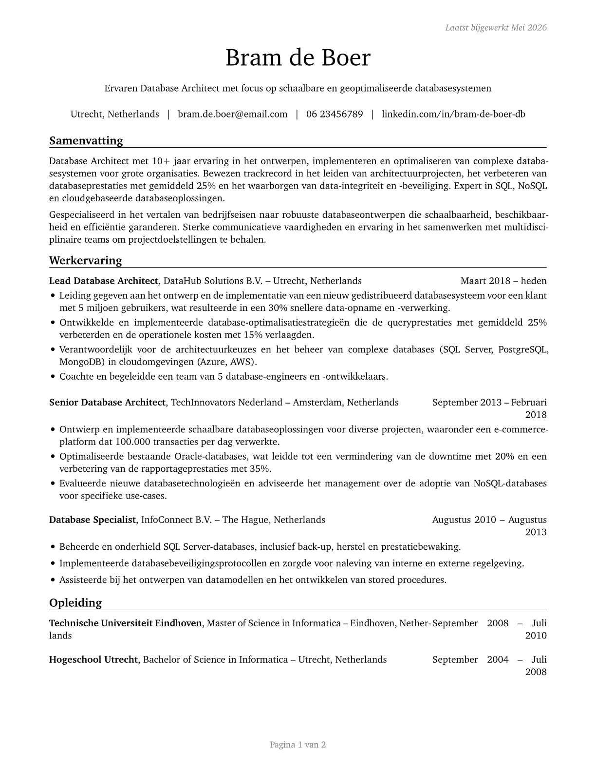 Database Architects CV in Dutch — page 1