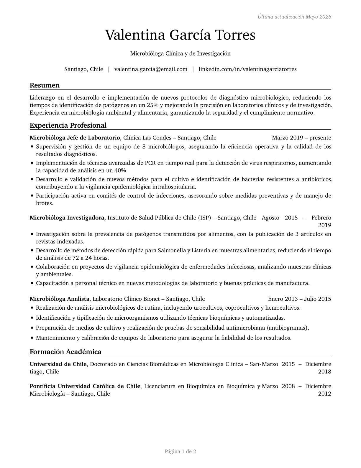 Microbiologists CV in Spanish — page 1