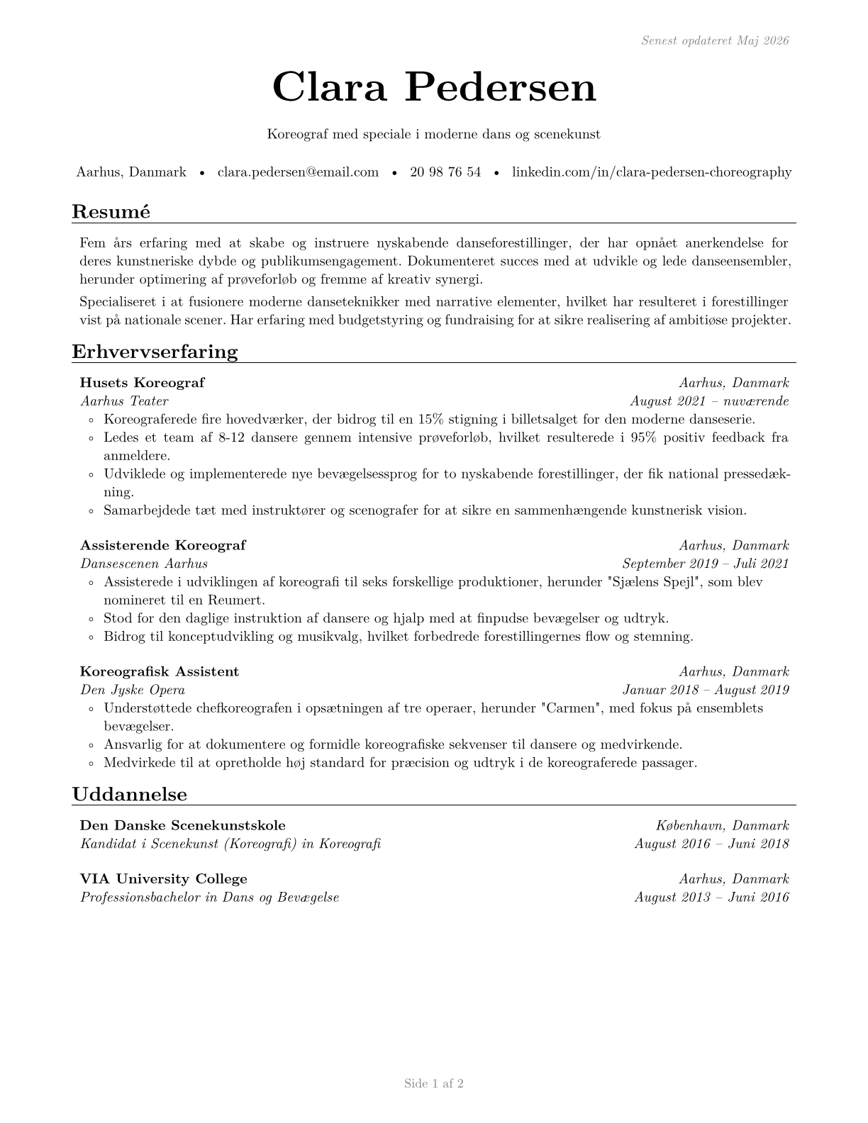 Choreographers CV in Danish — page 1