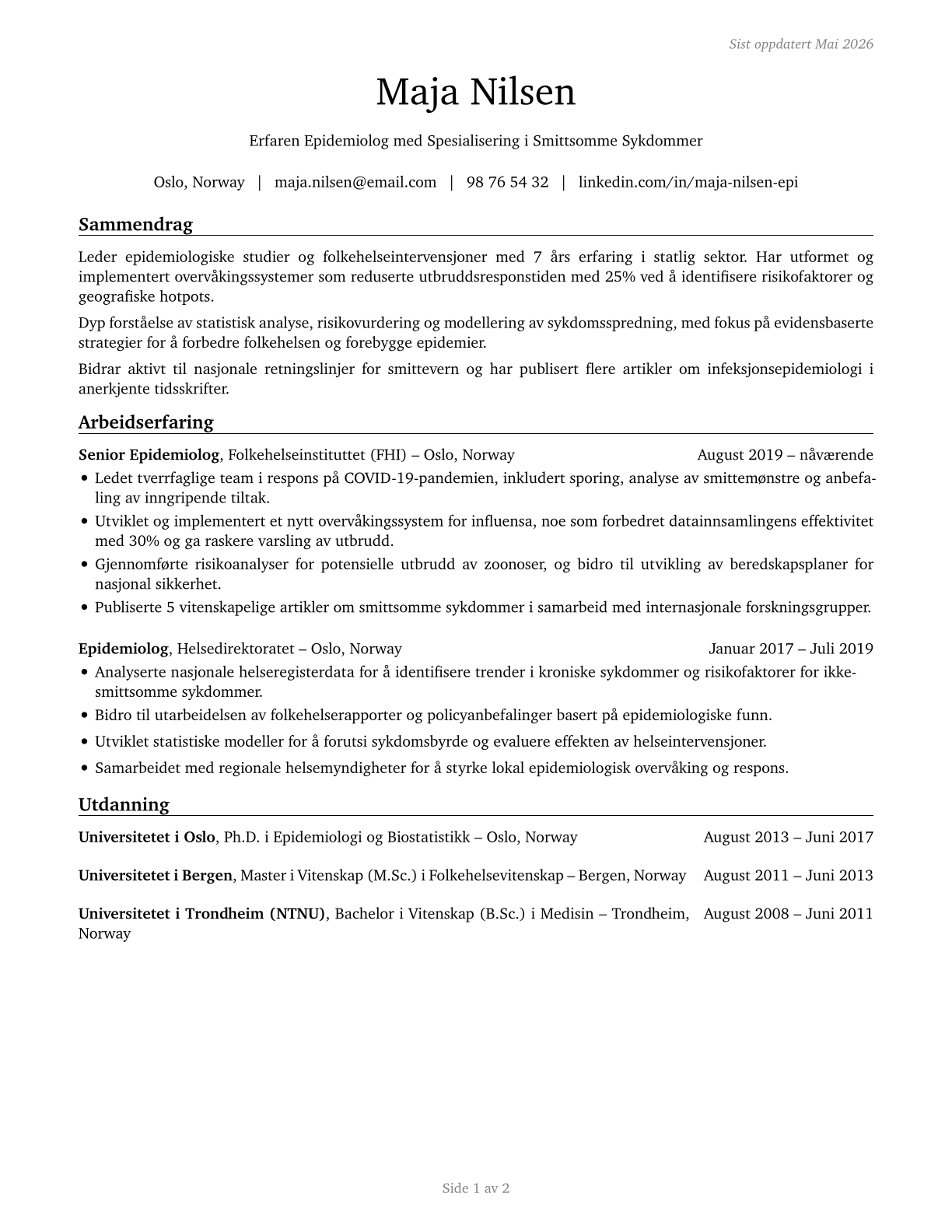 Epidemiologists CV in Norwegian_bokmal — page 1