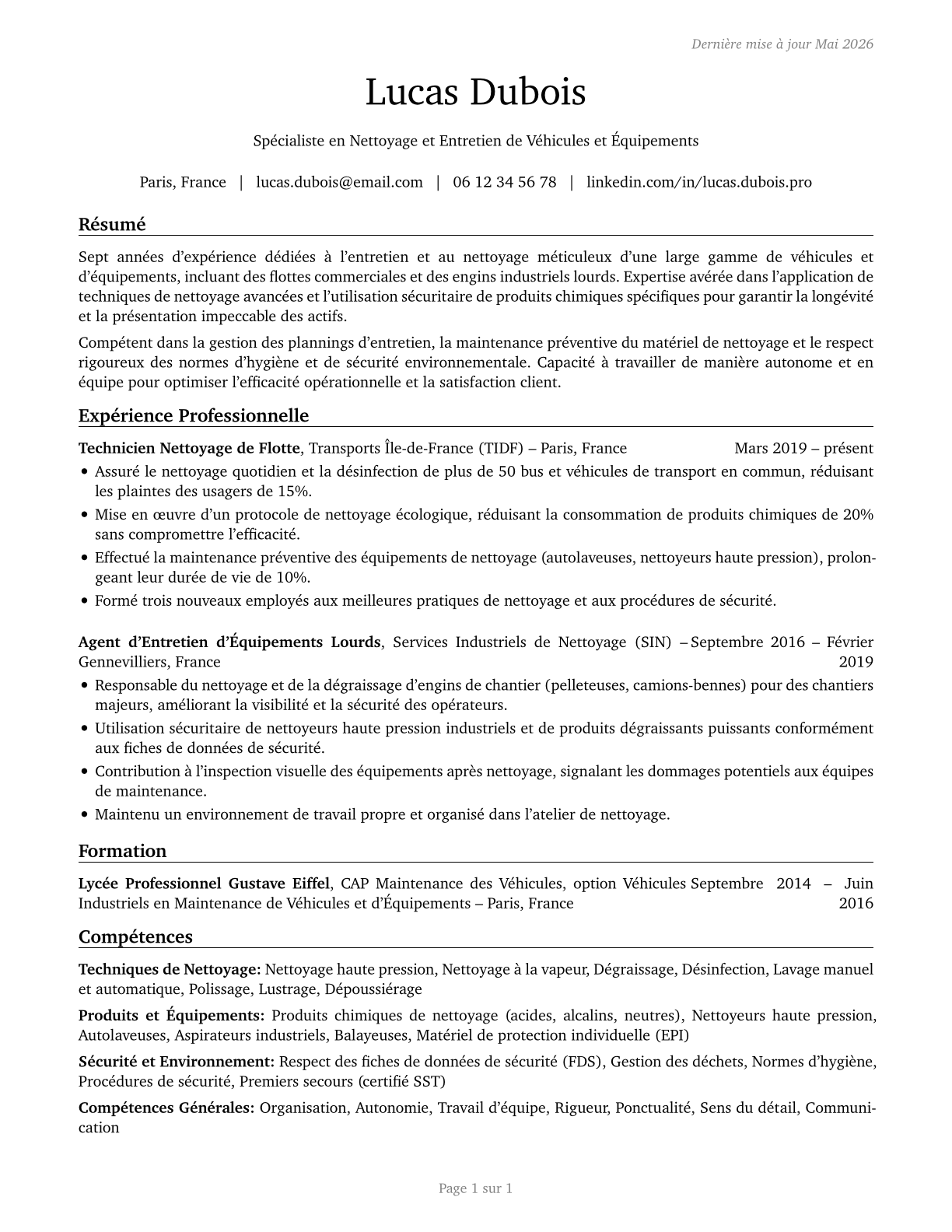 Cleaners of Vehicles and Equipment CV in French — page 1