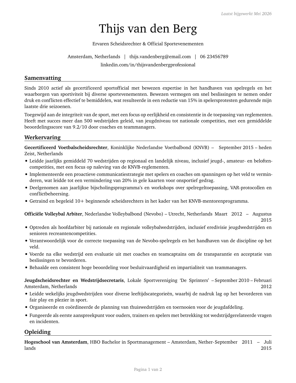 Umpires, Referees, and Other Sports Officials CV in Dutch — page 1