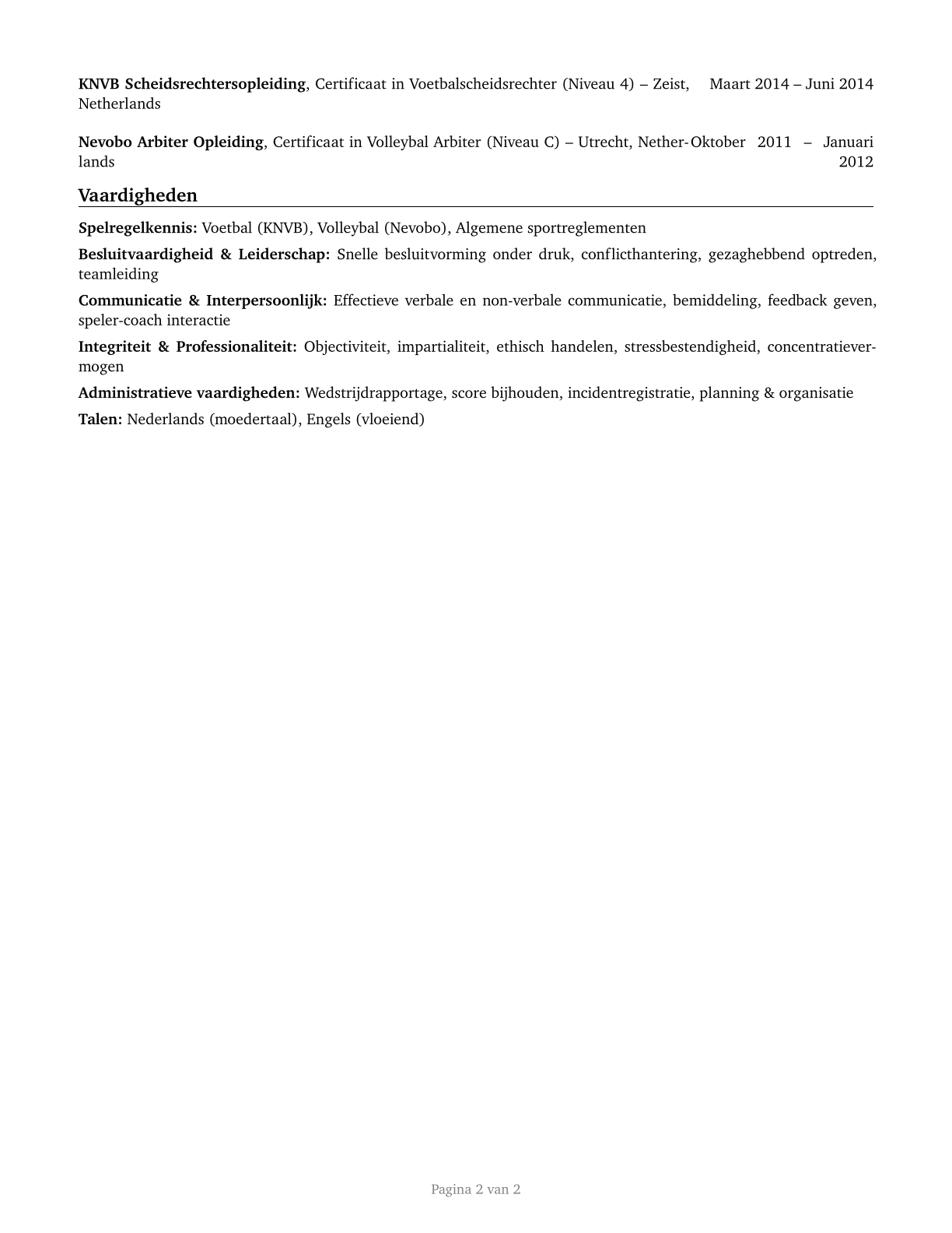 Umpires, Referees, and Other Sports Officials CV in Dutch — page 2