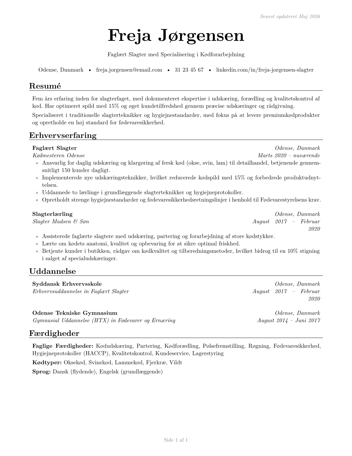 Butchers and Meat Cutters CV in Danish — page 1