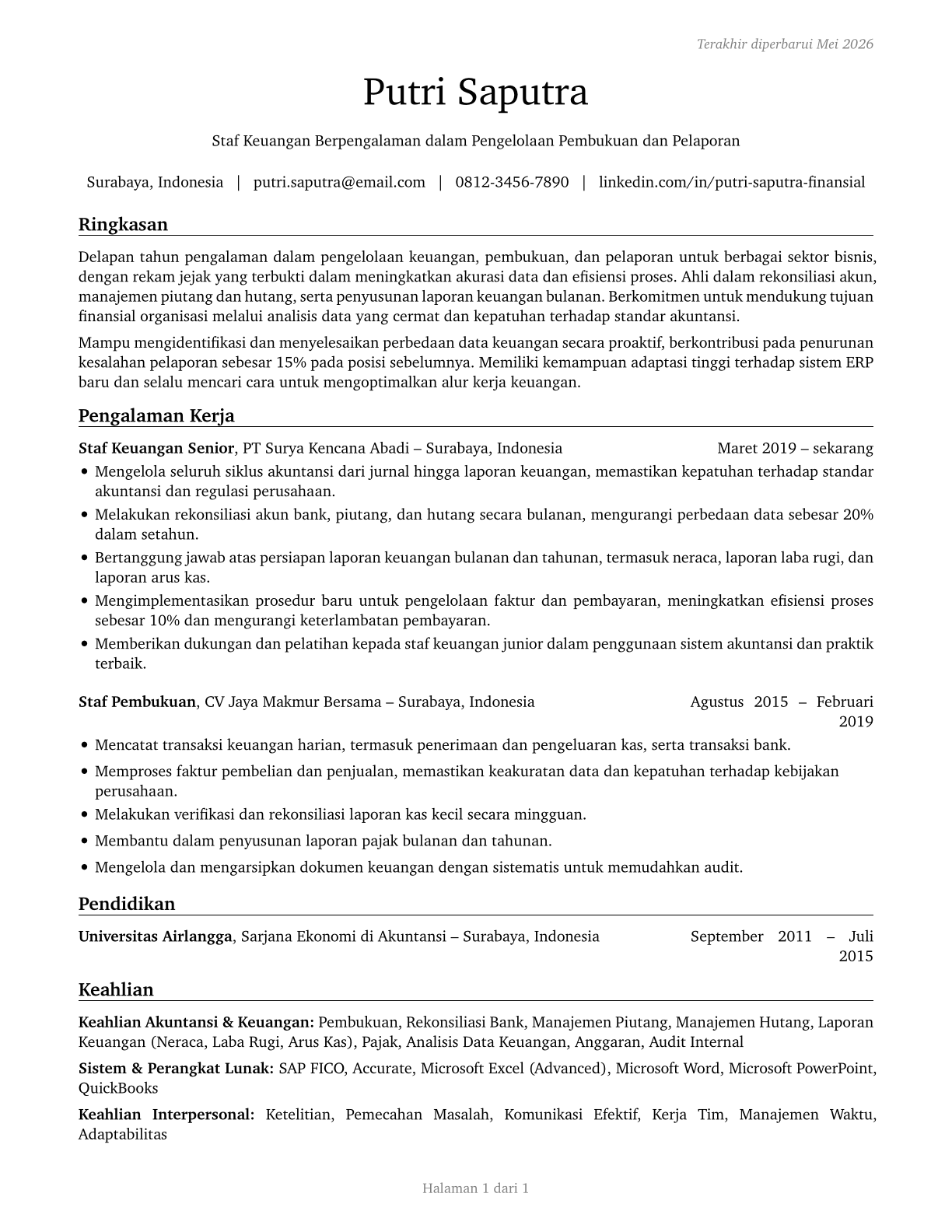 Financial Clerks, All Other CV in Indonesian — page 1