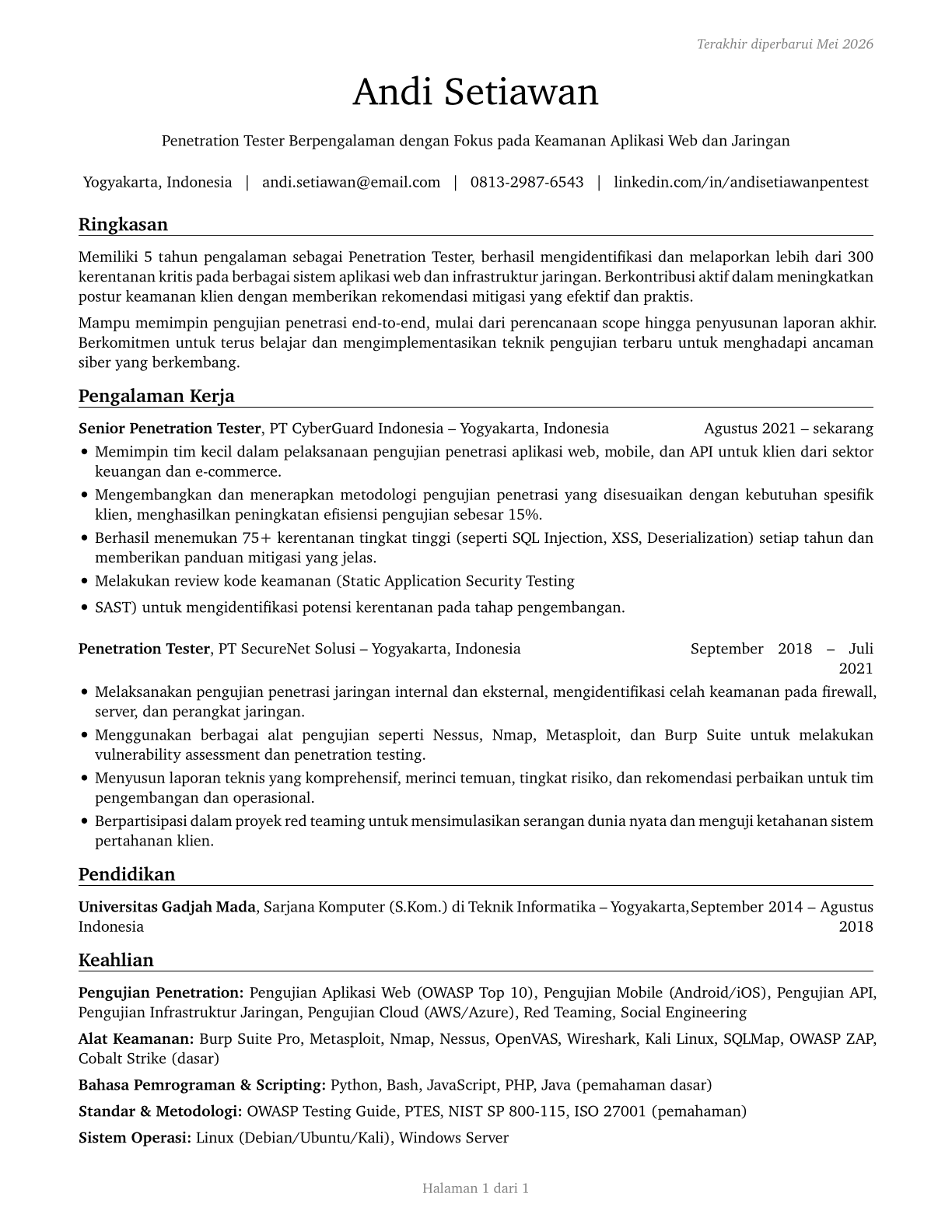 Penetration Testers CV in Indonesian — page 1