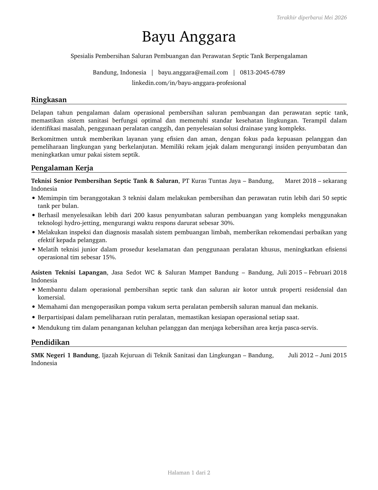 Septic Tank Servicers and Sewer Pipe Cleaners CV in Indonesian — page 1