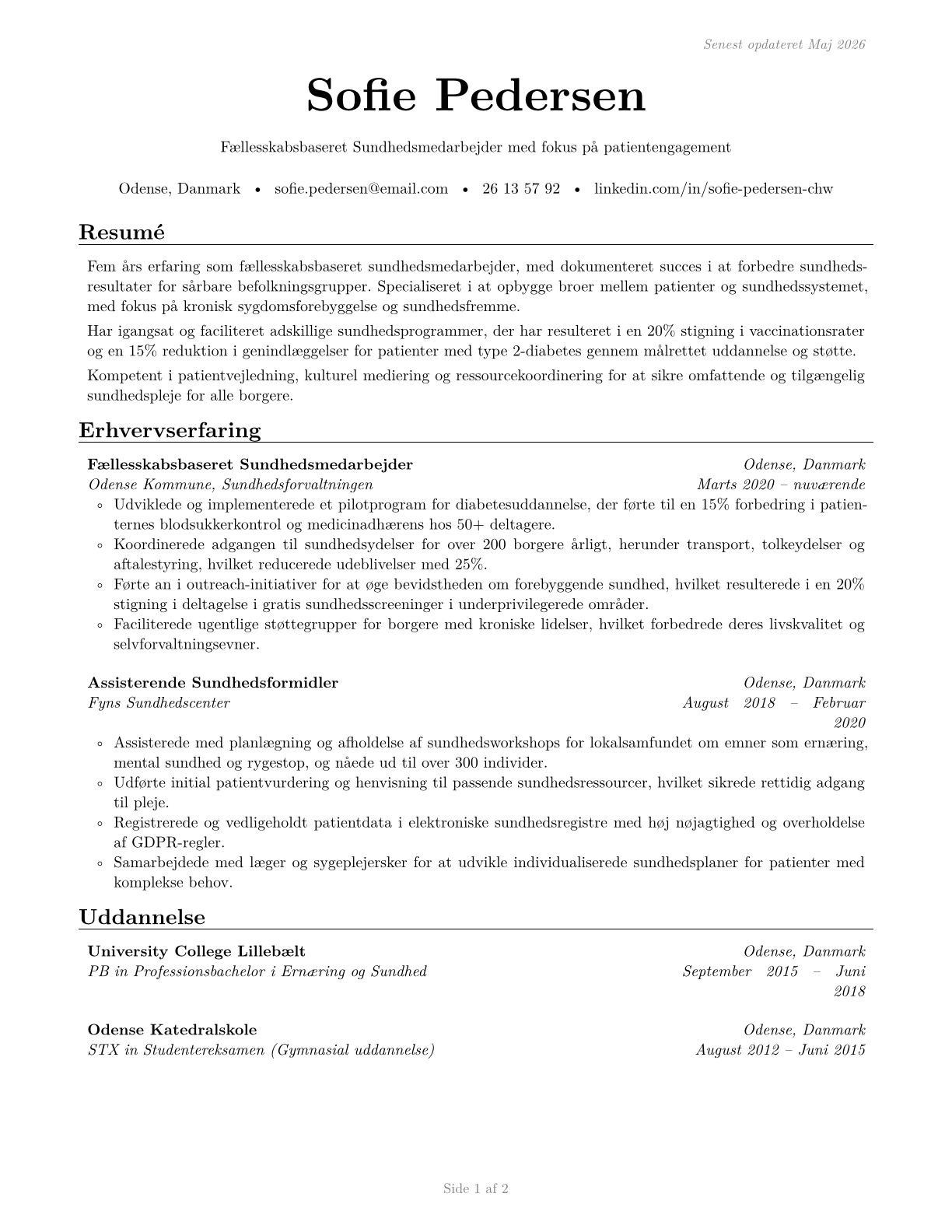 Community Health Workers CV in Danish — page 1