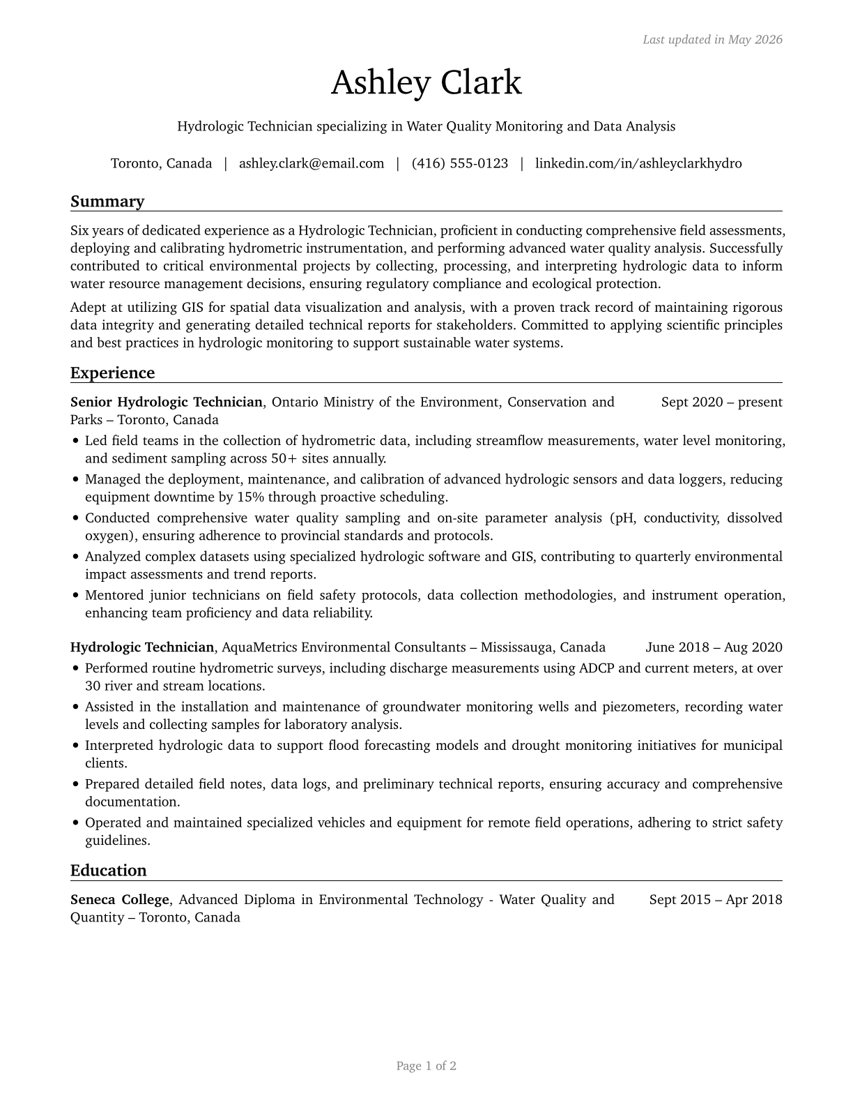 Hydrologic Technicians CV in English — page 1