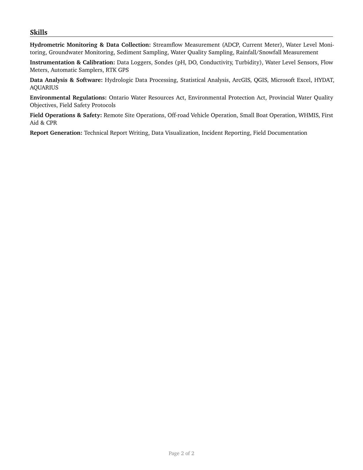 Hydrologic Technicians CV in English — page 2